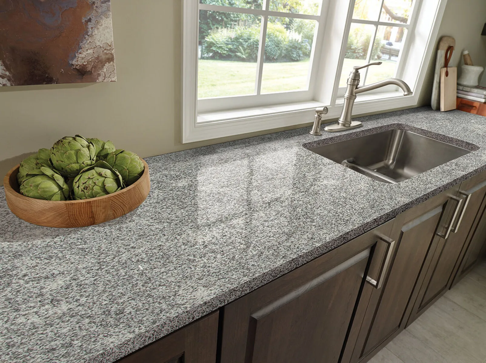 Image of installed White Sparkle Grey Granite countertops
