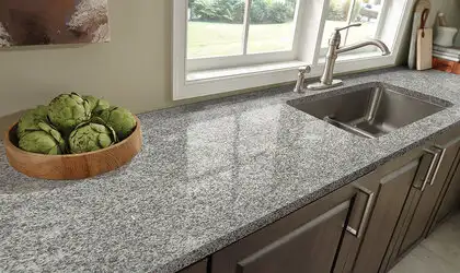Image of installed White Sparkle Grey Granite countertops