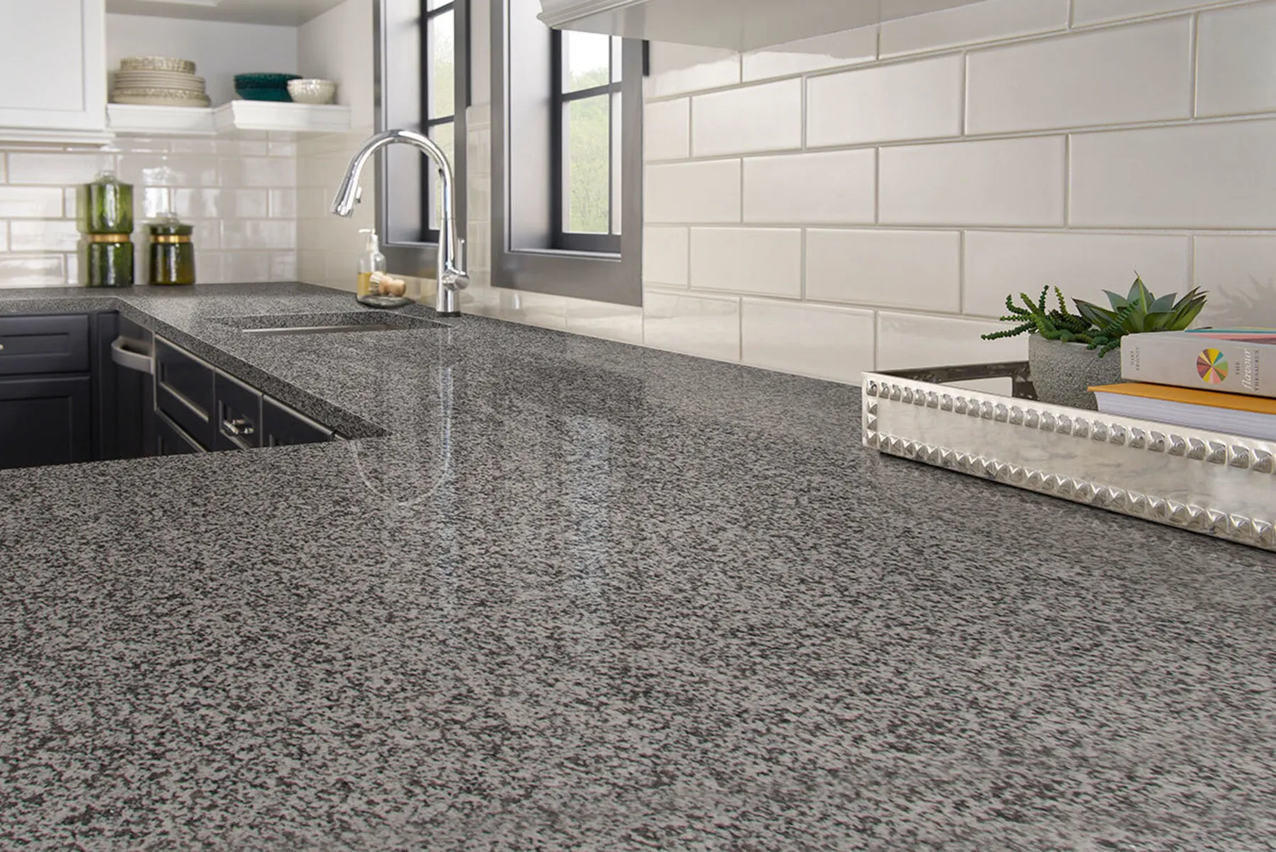 Image of installed White Sparkle Grey Granite countertops