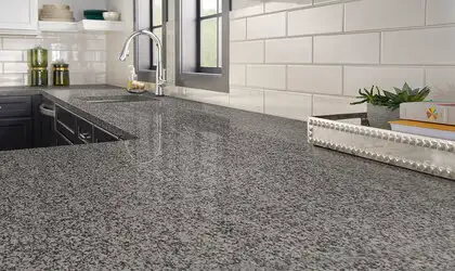 Image of installed White Sparkle Grey Granite countertops