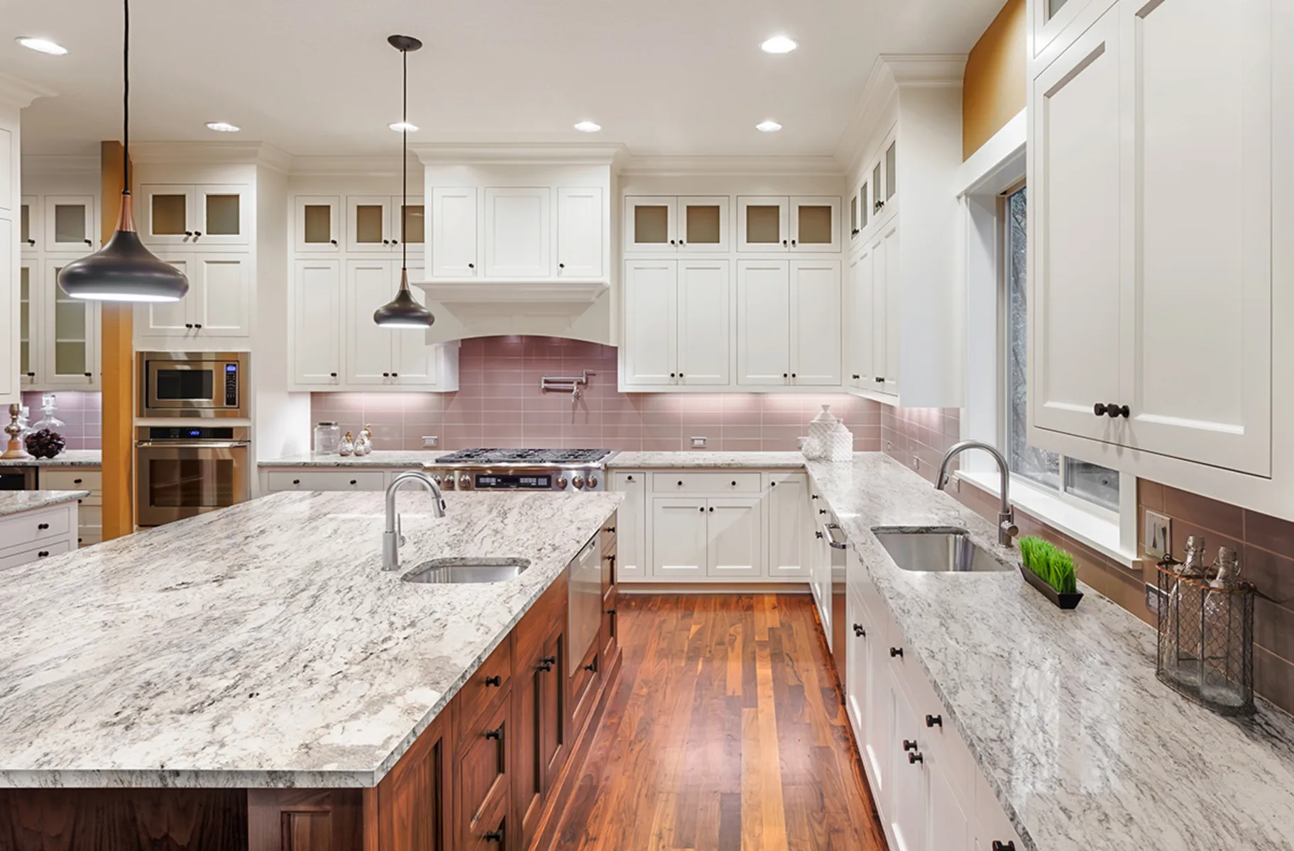 Image of installed White Valley Granite countertops