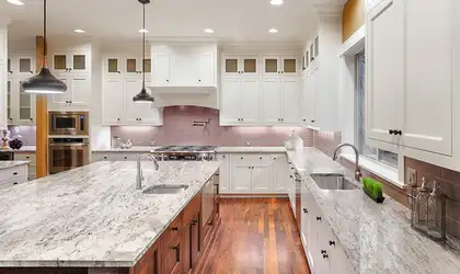 Image of installed White Valley Granite countertops