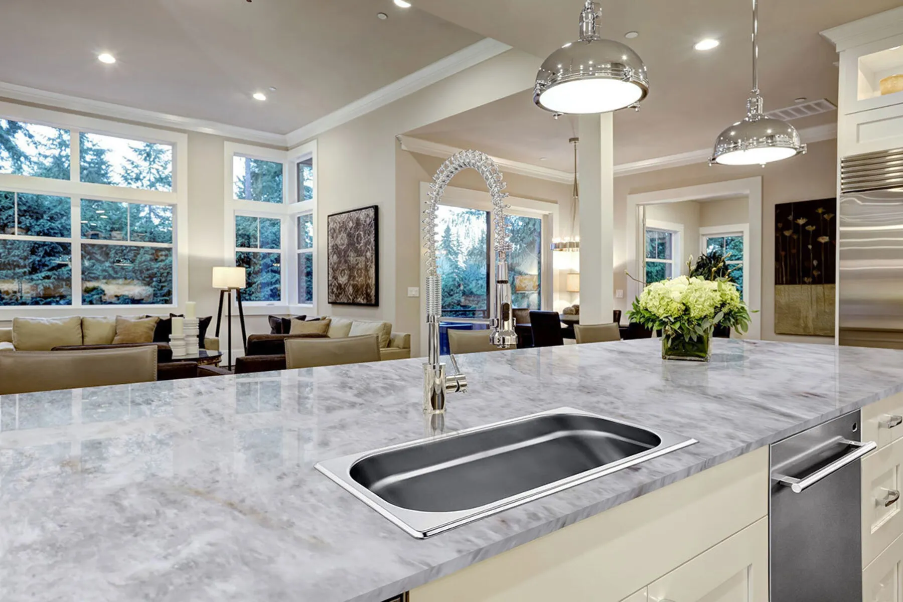 Image of installed Cristallo Grey Quartzite countertops