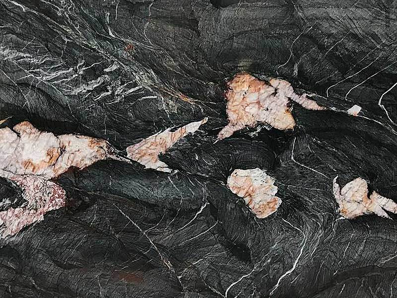 Closeup image of Crytos Black Quartzite countertop slab