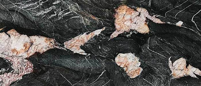 Closeup image of Crytos Black Quartzite countertop slab