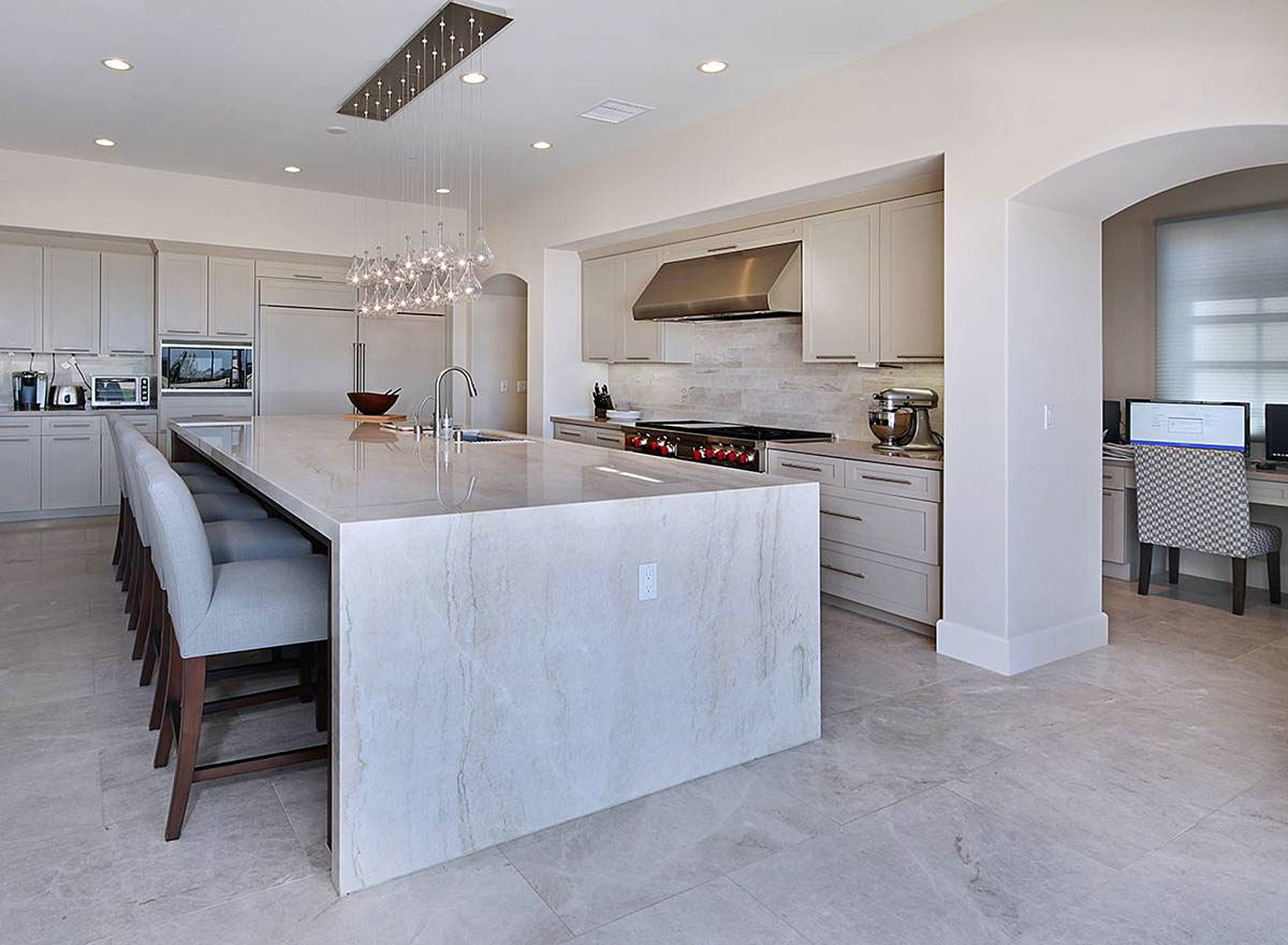 Image of installed Taj Mahal Grey Quartzite countertops