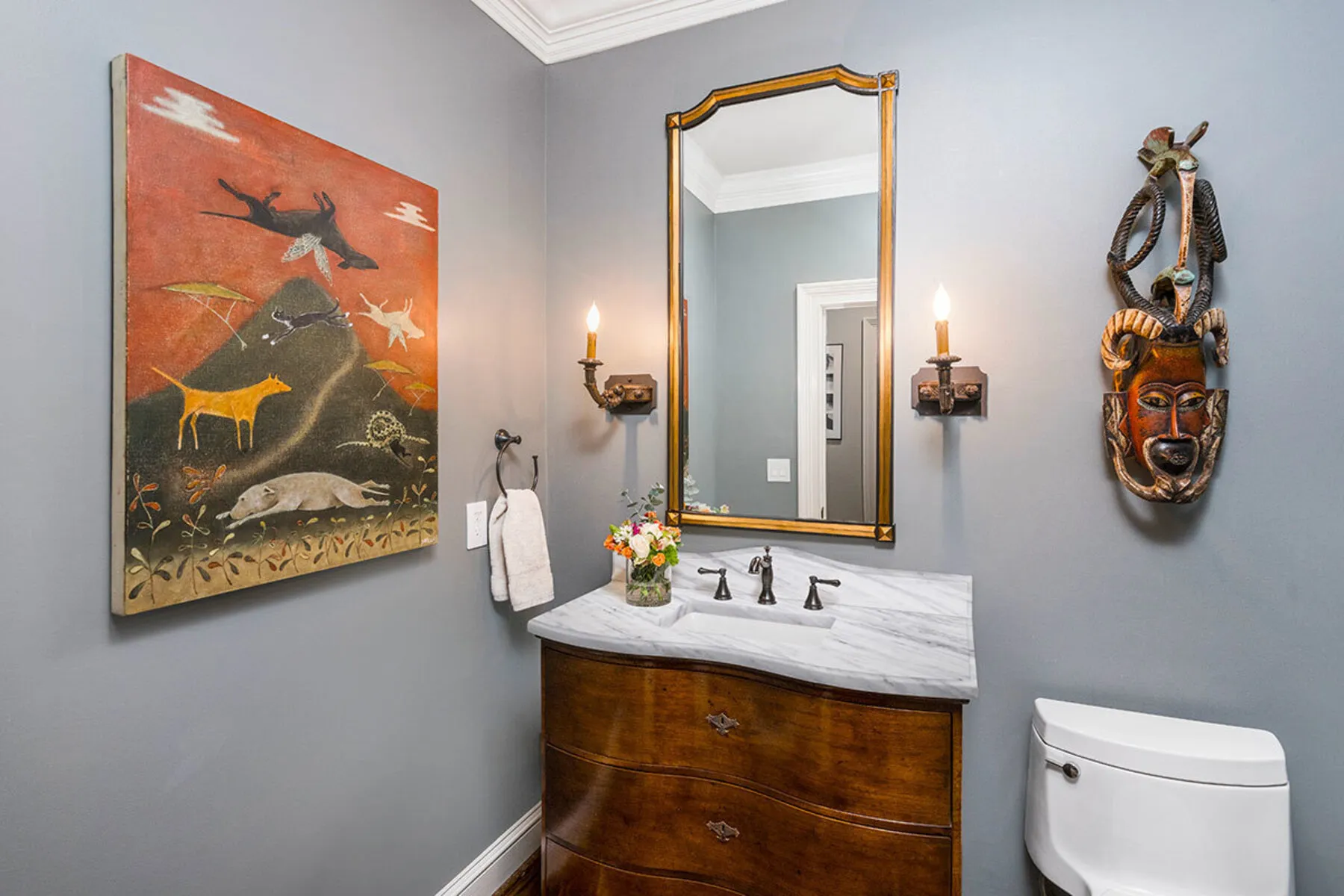 Image of installed Arabescus White Marble countertops