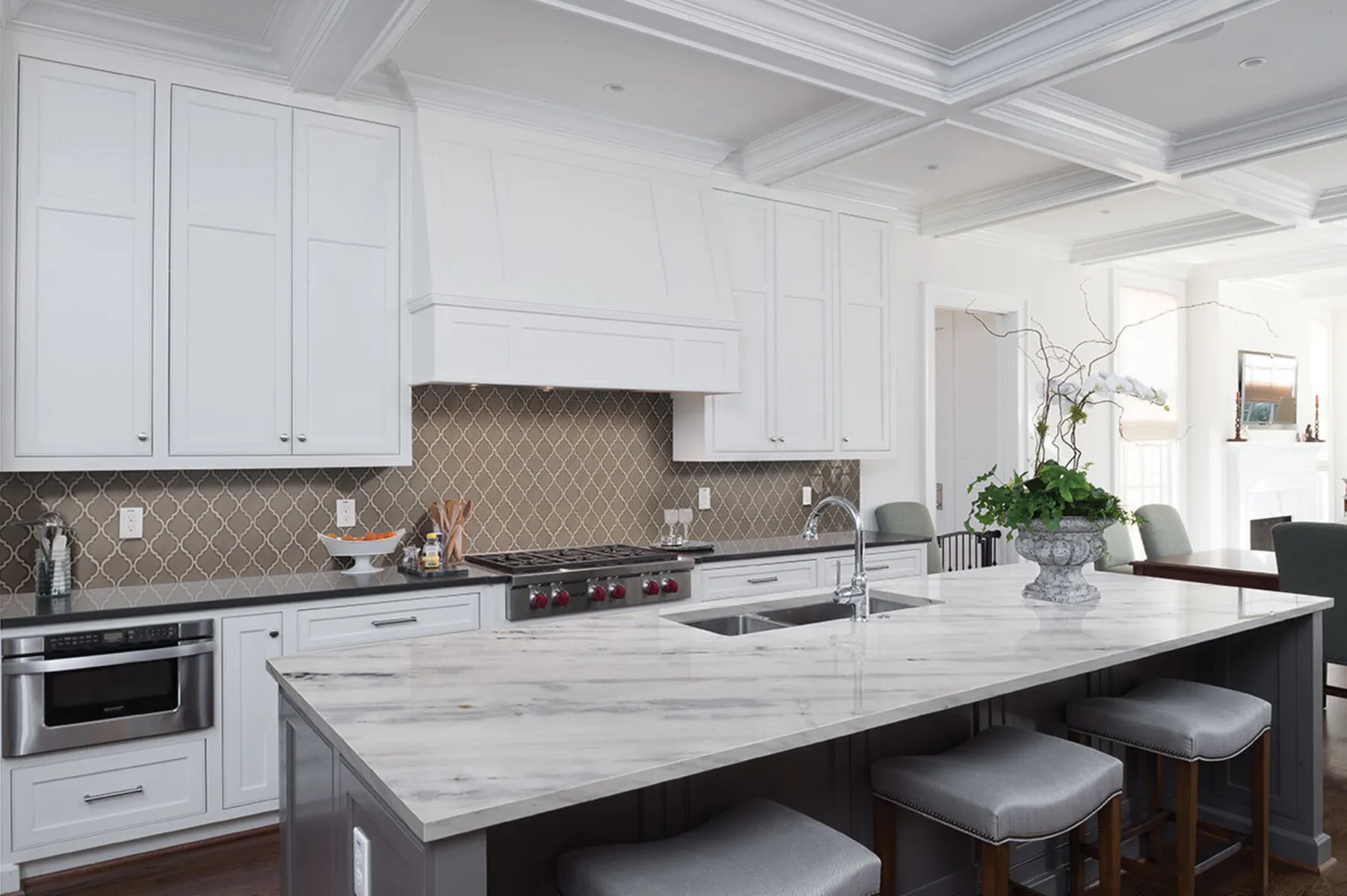 Image of installed Arabescus White Marble countertops