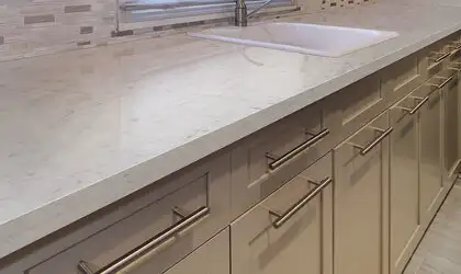 Image of installed Carrara White Marble countertops