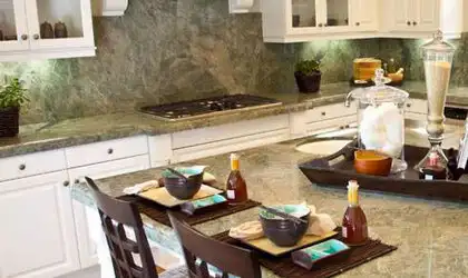Image of installed Costa Esmeralda Granite countertops