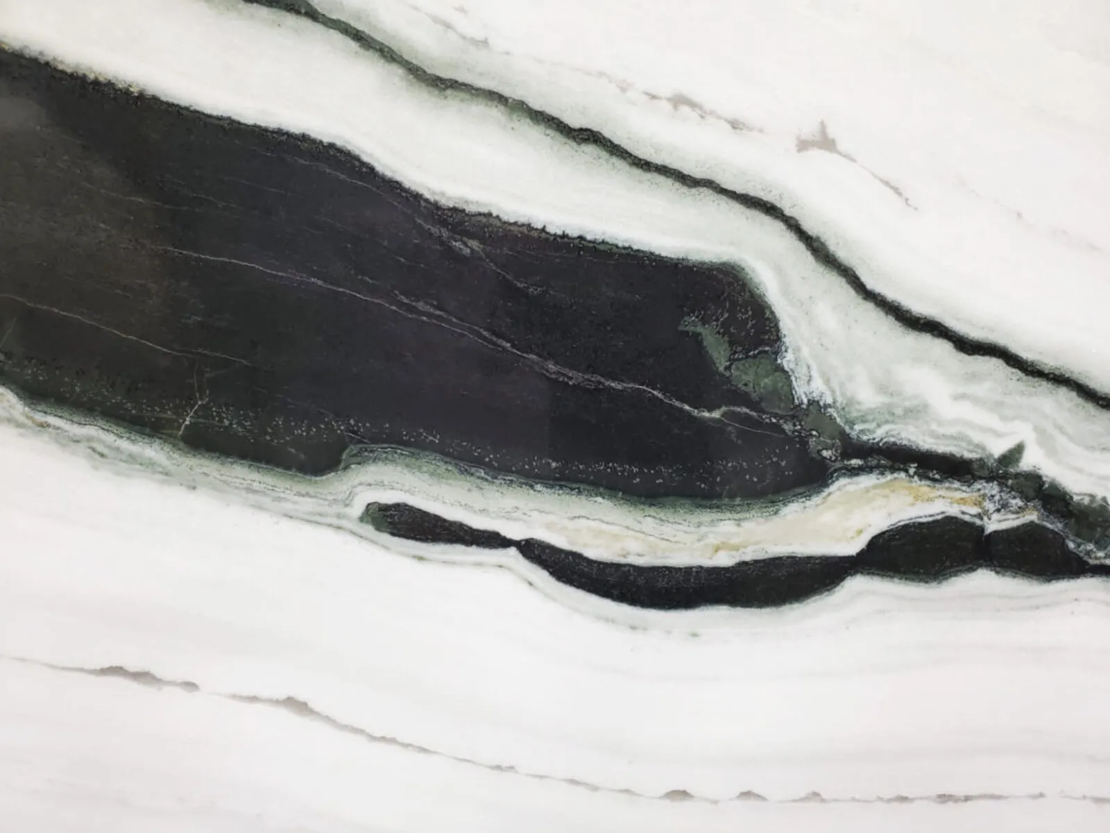 Closeup image of Panda White Marble countertop slab