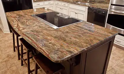 Image of installed Rainforest Green Marble countertops