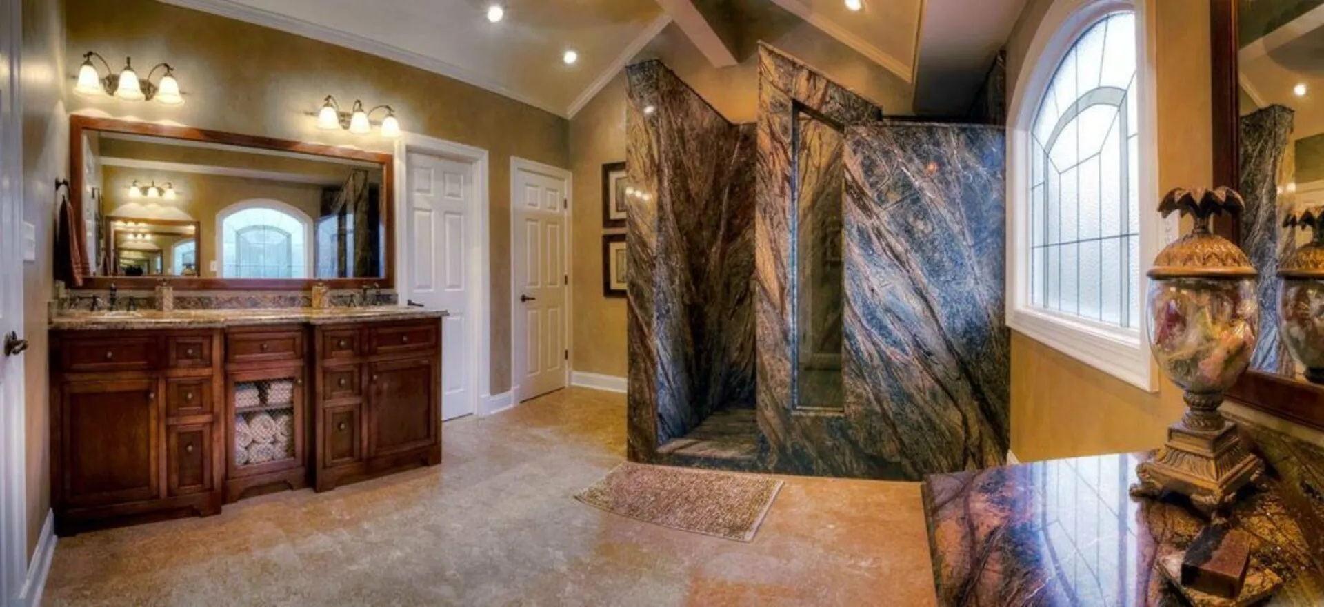 Image of installed Rainforest Green Marble countertops