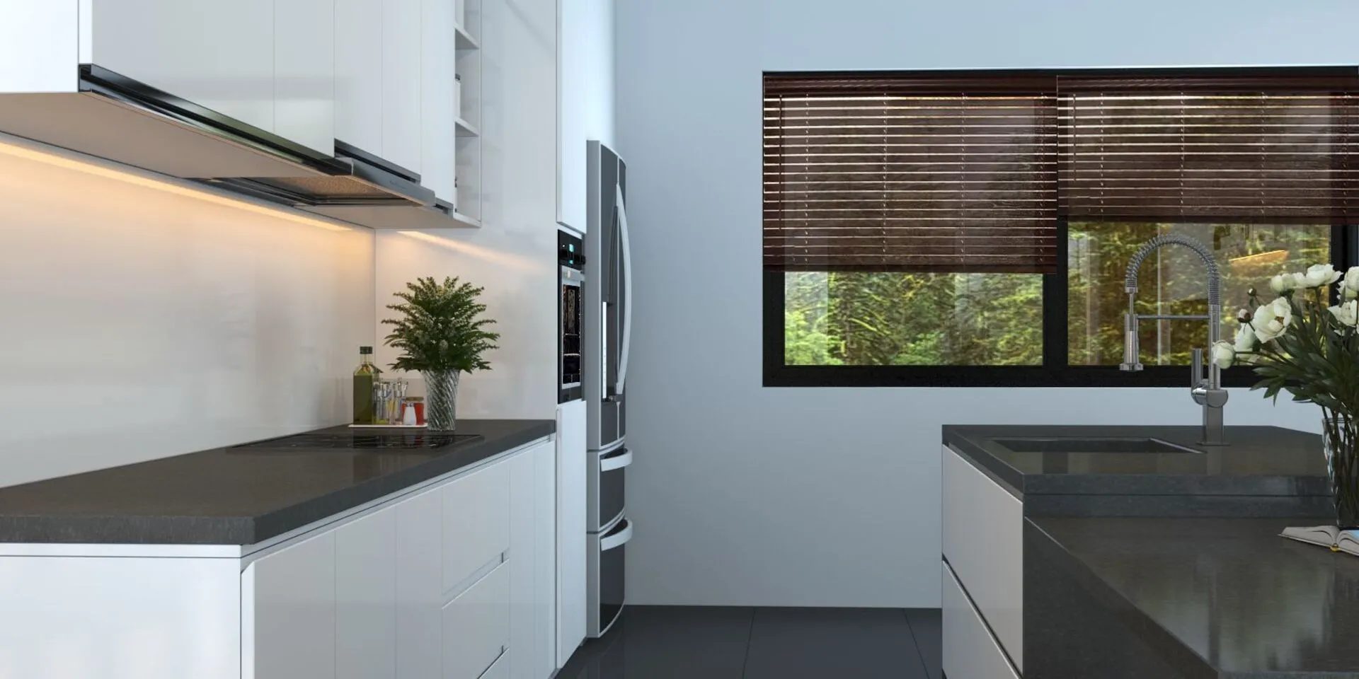 Image of installed Vicostone Graphite Quartz countertops