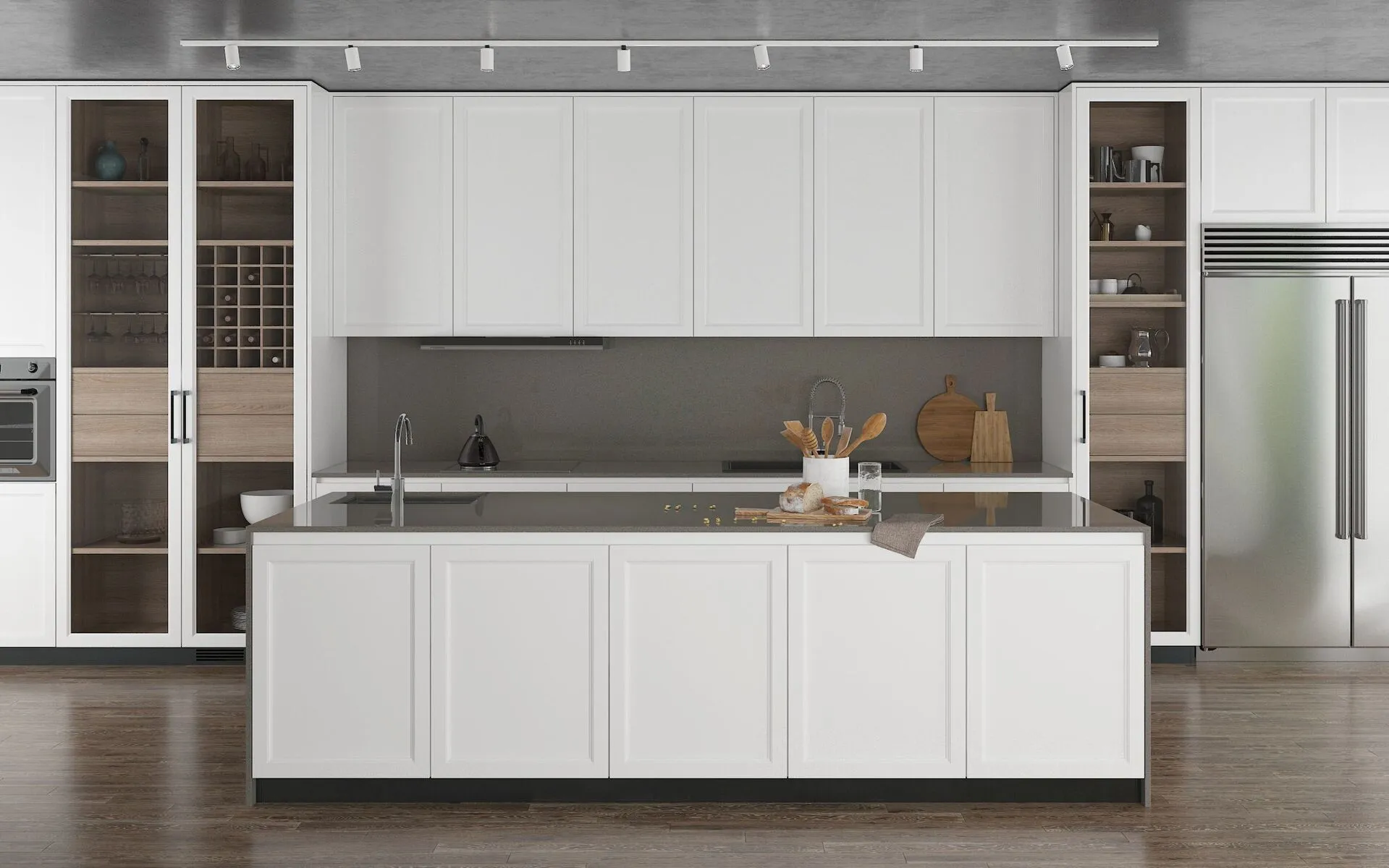 Image of installed Vicostone Smokey Quartz countertops