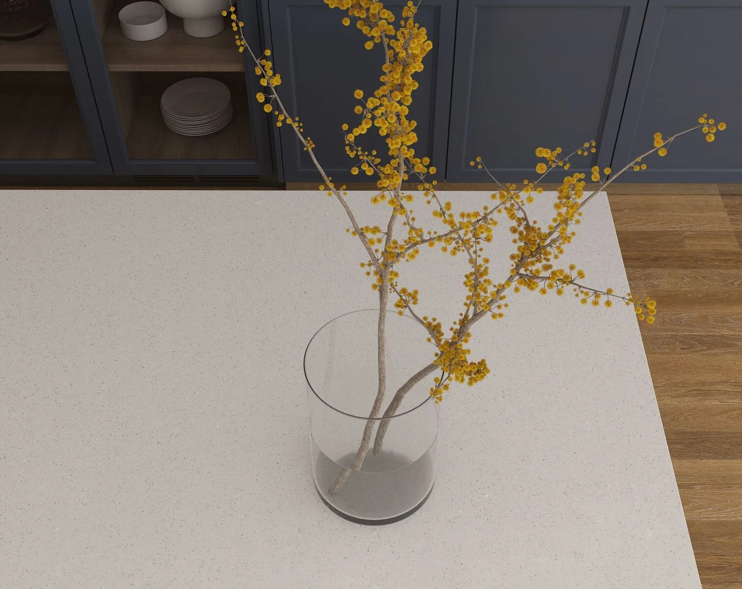 Image of installed Vicostone Sparkling White Quartz countertops