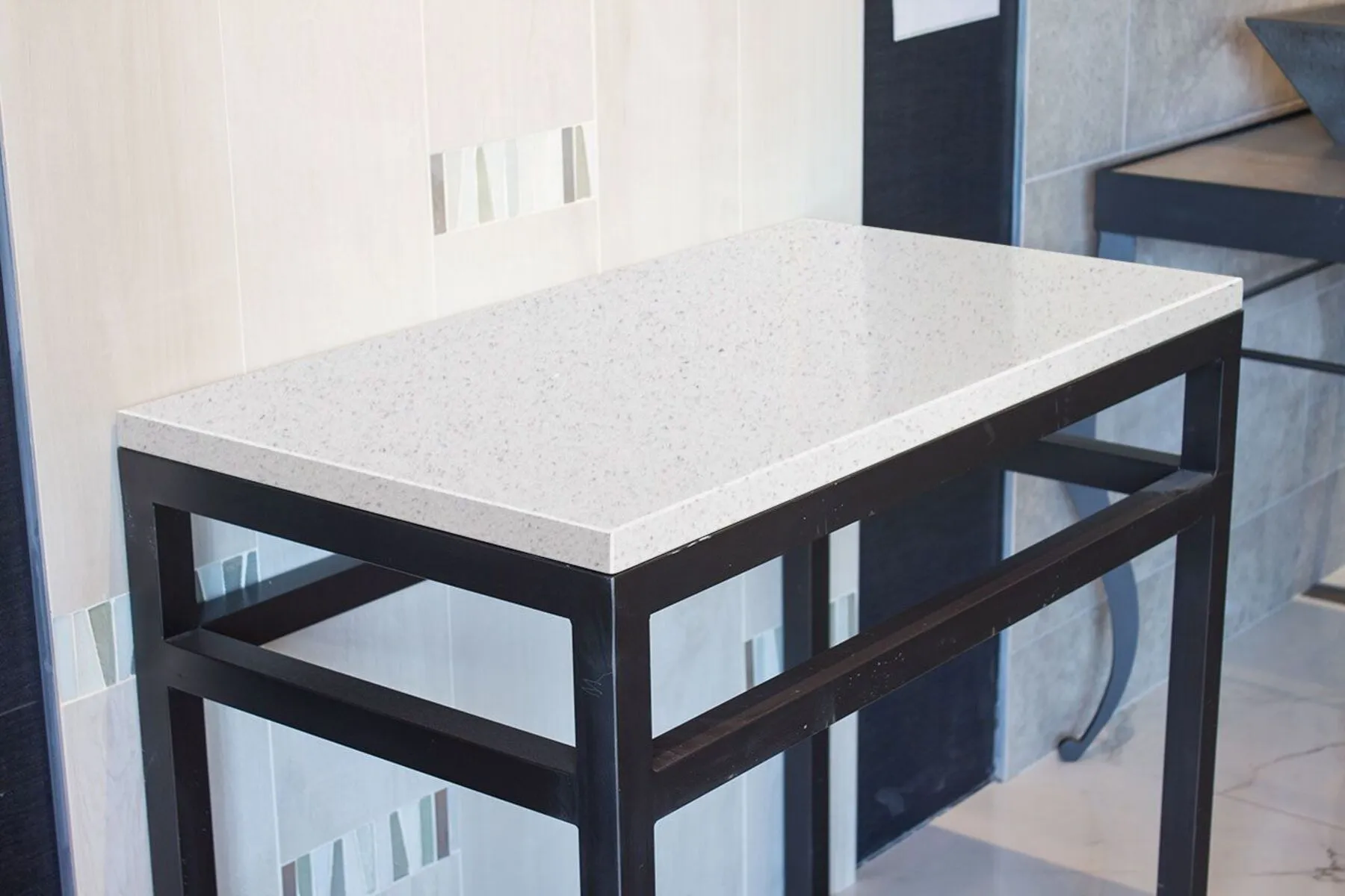 Image of installed Vicostone Sparkling White Quartz countertops
