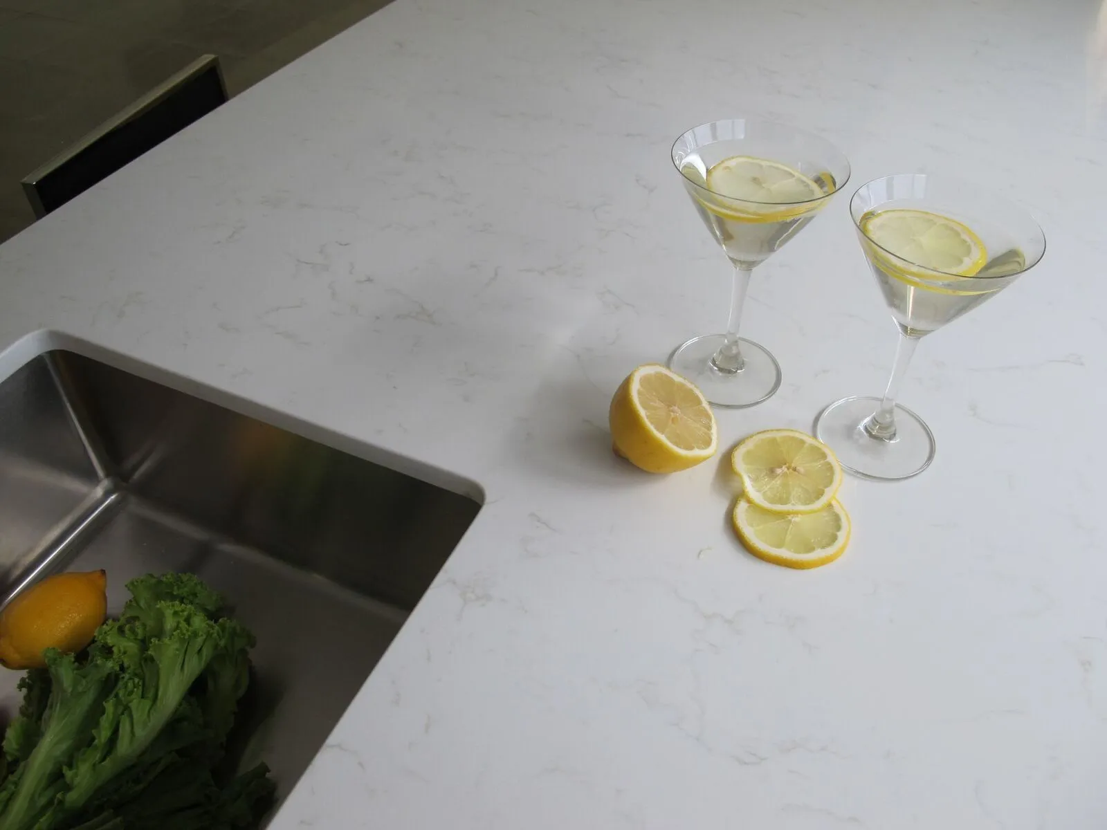 Image of installed Vicostone Carrara Quartz countertops