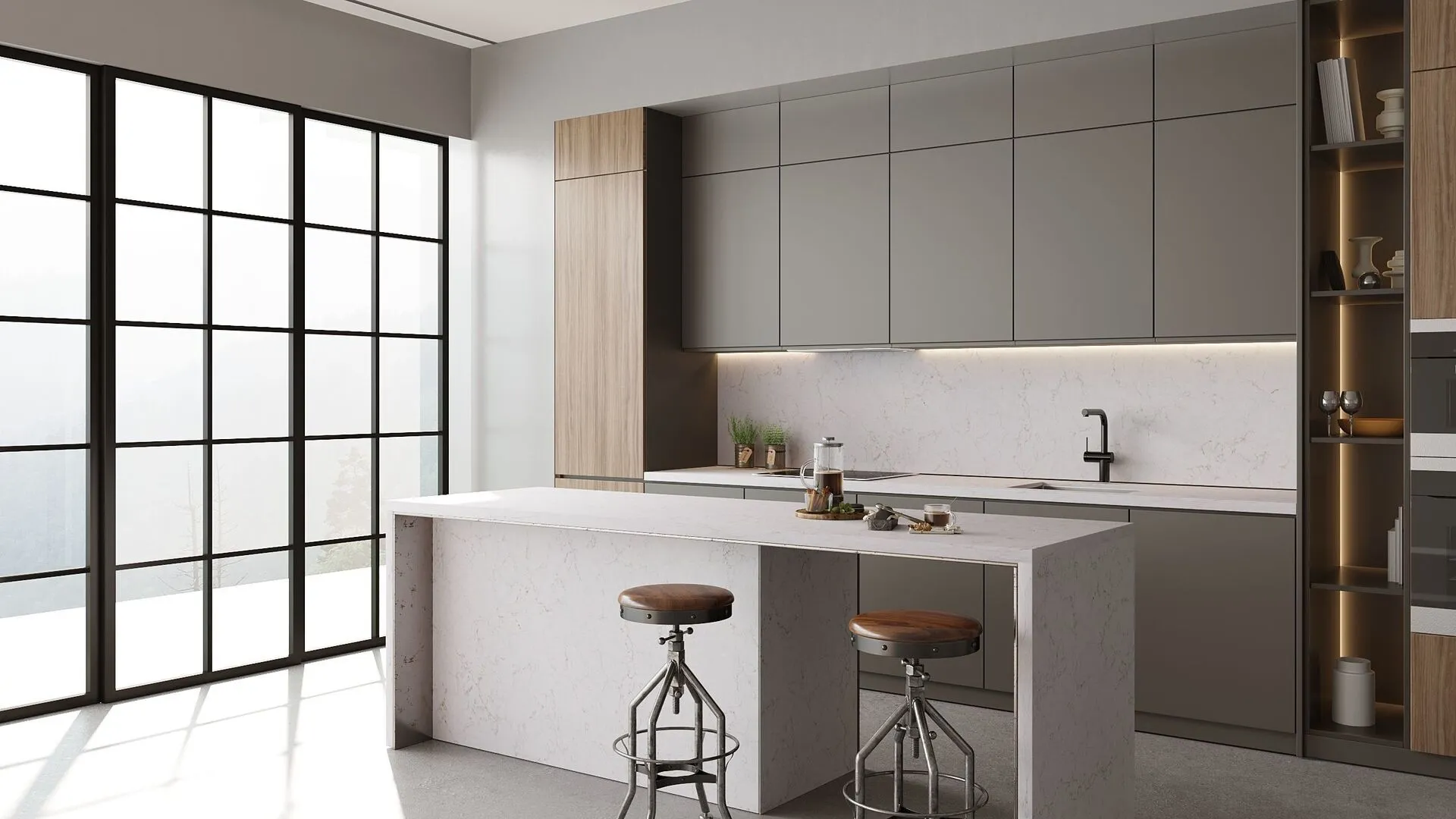Image of installed Vicostone Denali Quartz countertops