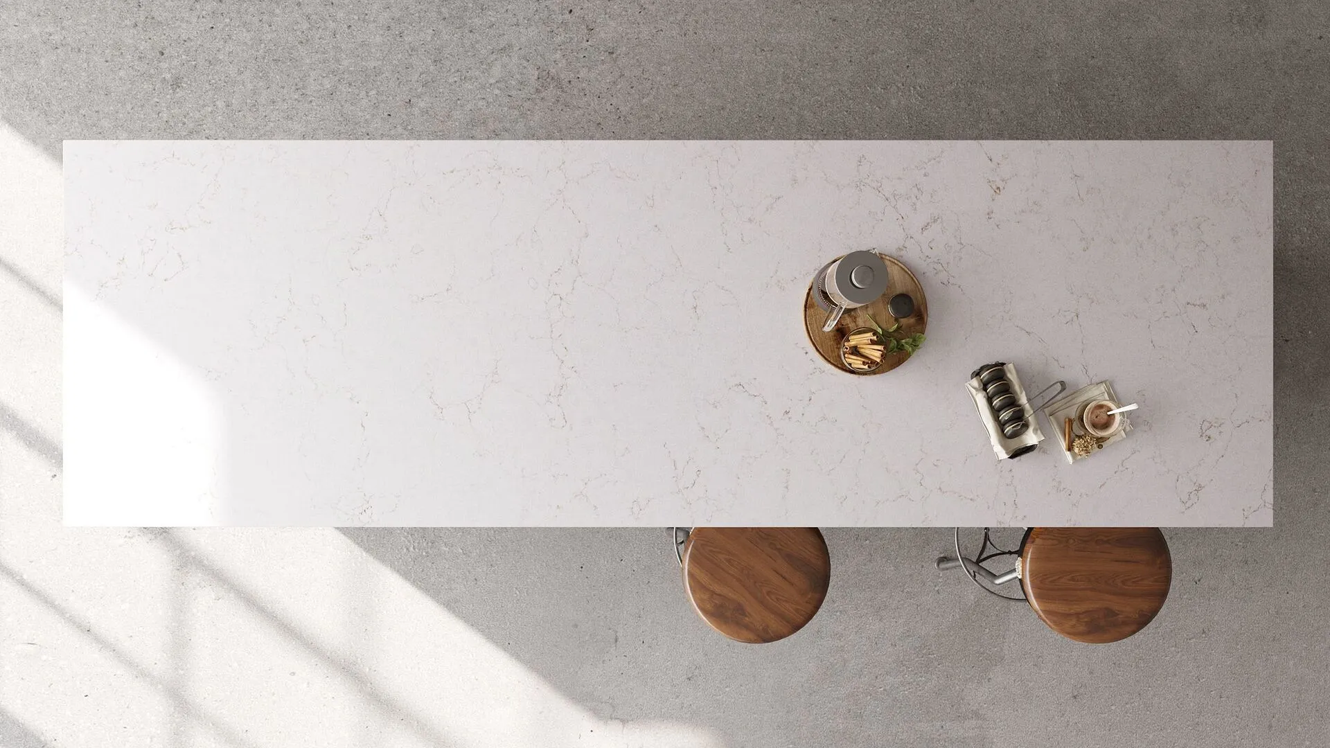 Image of installed Vicostone Denali Quartz countertops