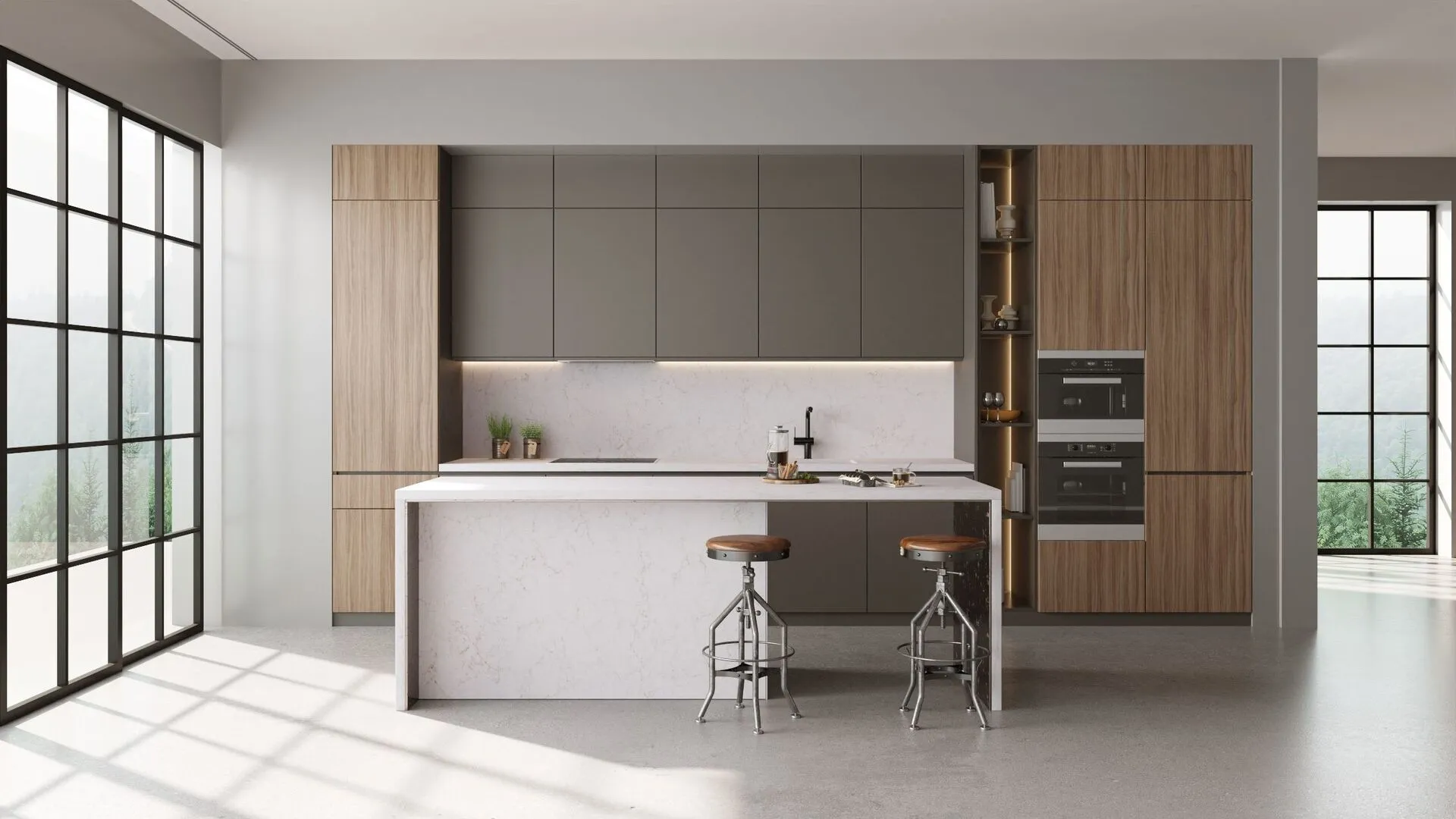 Image of installed Vicostone Denali Quartz countertops
