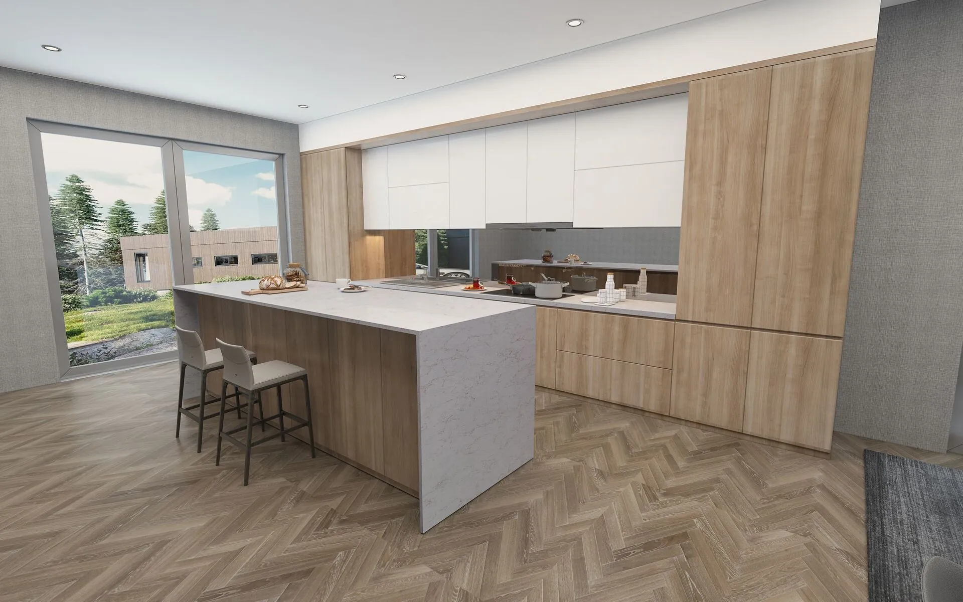 Image of installed Vicostone Denali Quartz countertops