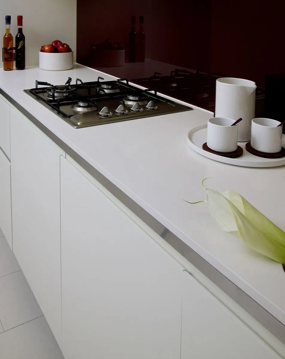 Image of installed Vicostone Pure White Quartz countertops