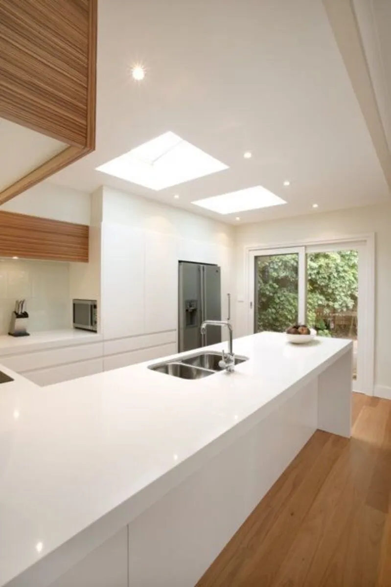 Image of installed Vicostone Pure White Quartz countertops