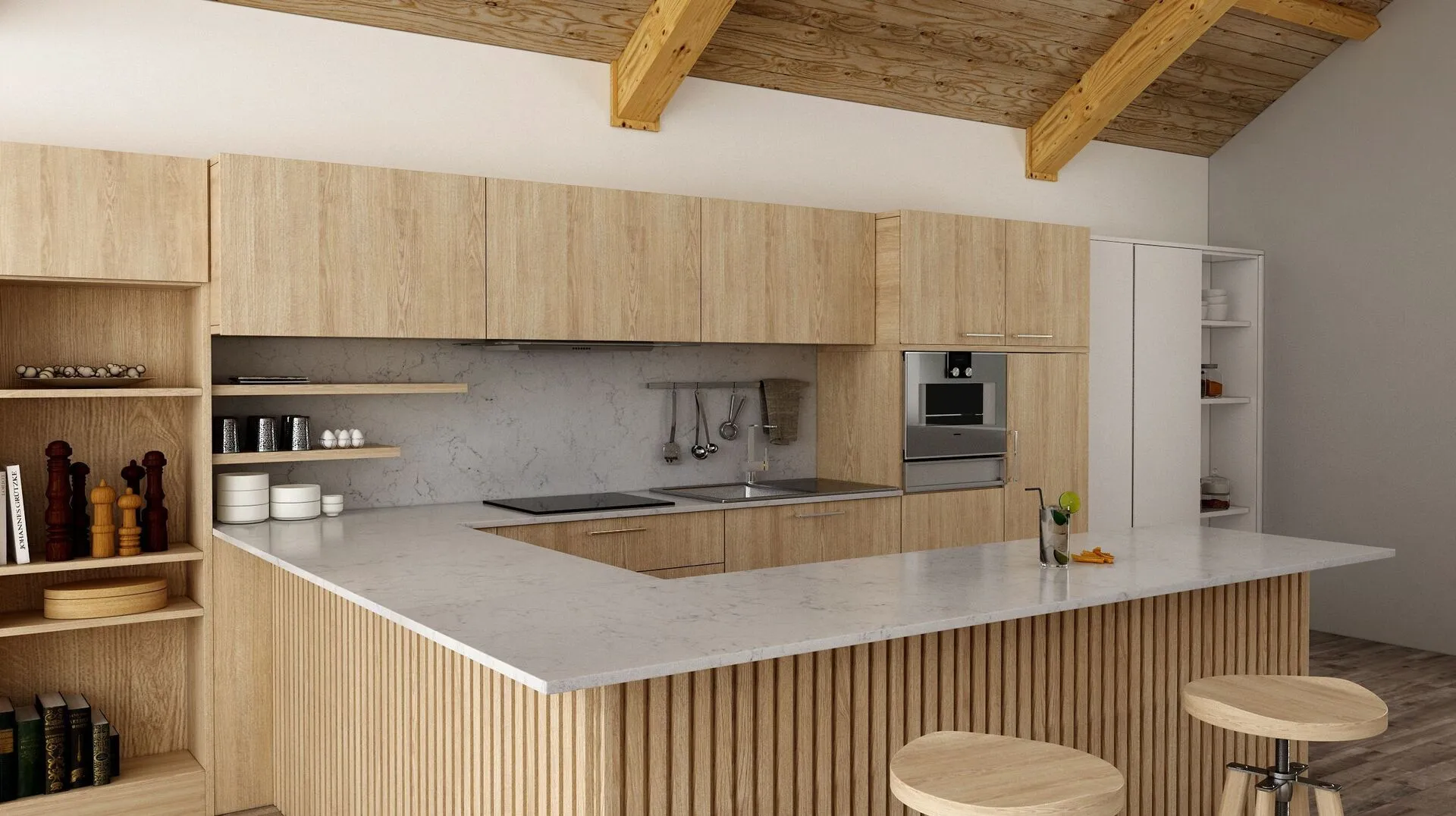 Image of installed Vicostone Valley White Quartz countertops