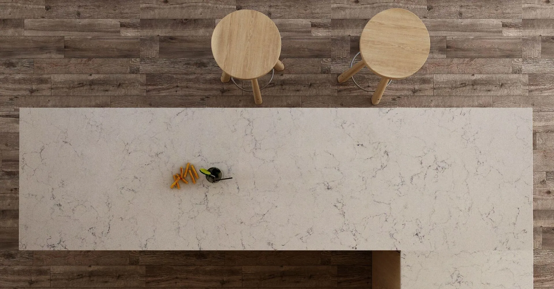 Image of installed Vicostone Valley White Quartz countertops