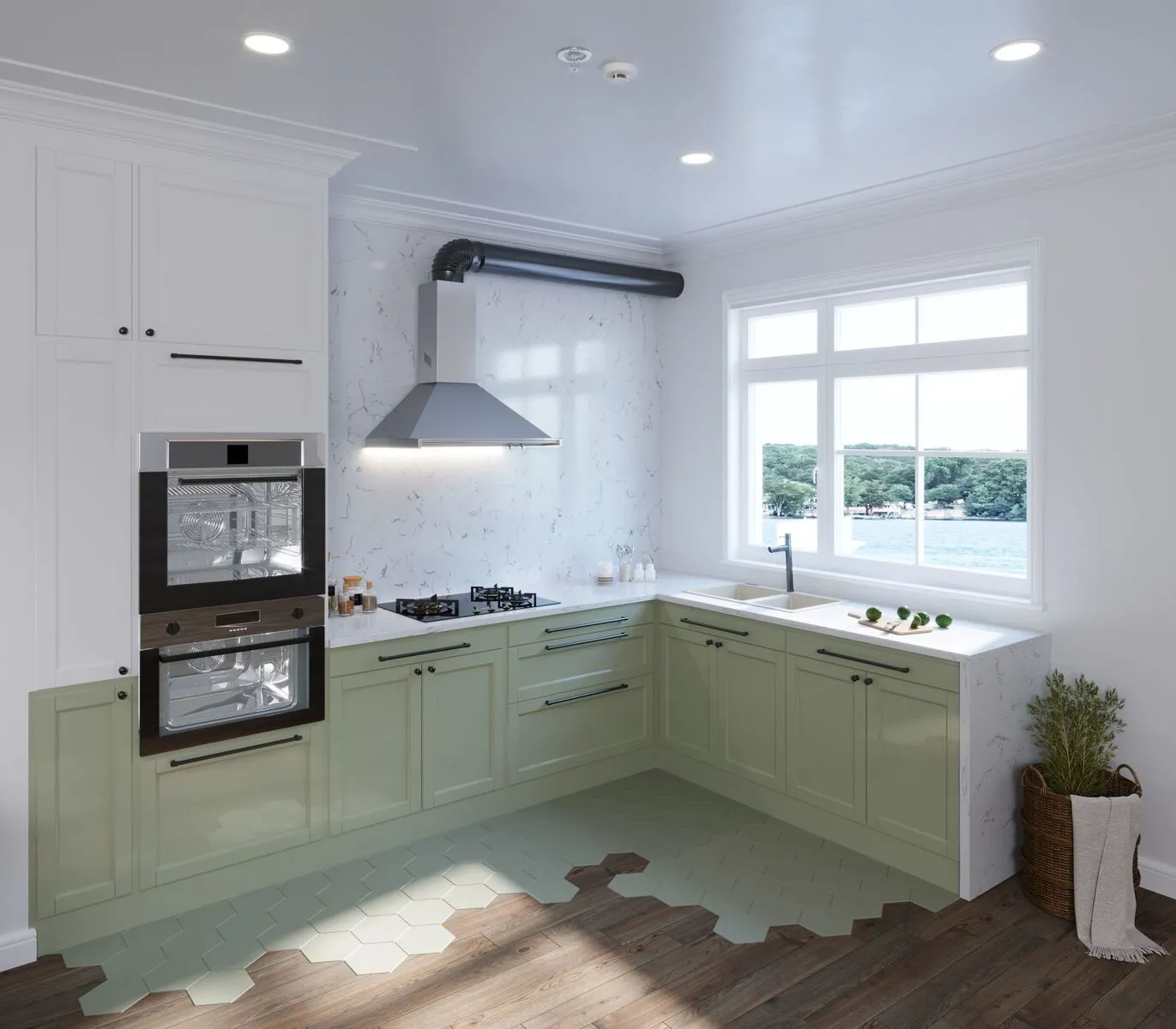 Image of installed Vicostone Ventisca Quartz countertops