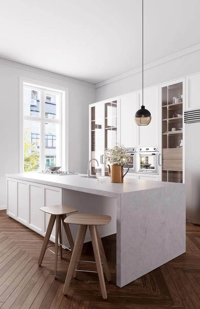 Image of installed Vicostone Concreto Quartz countertops