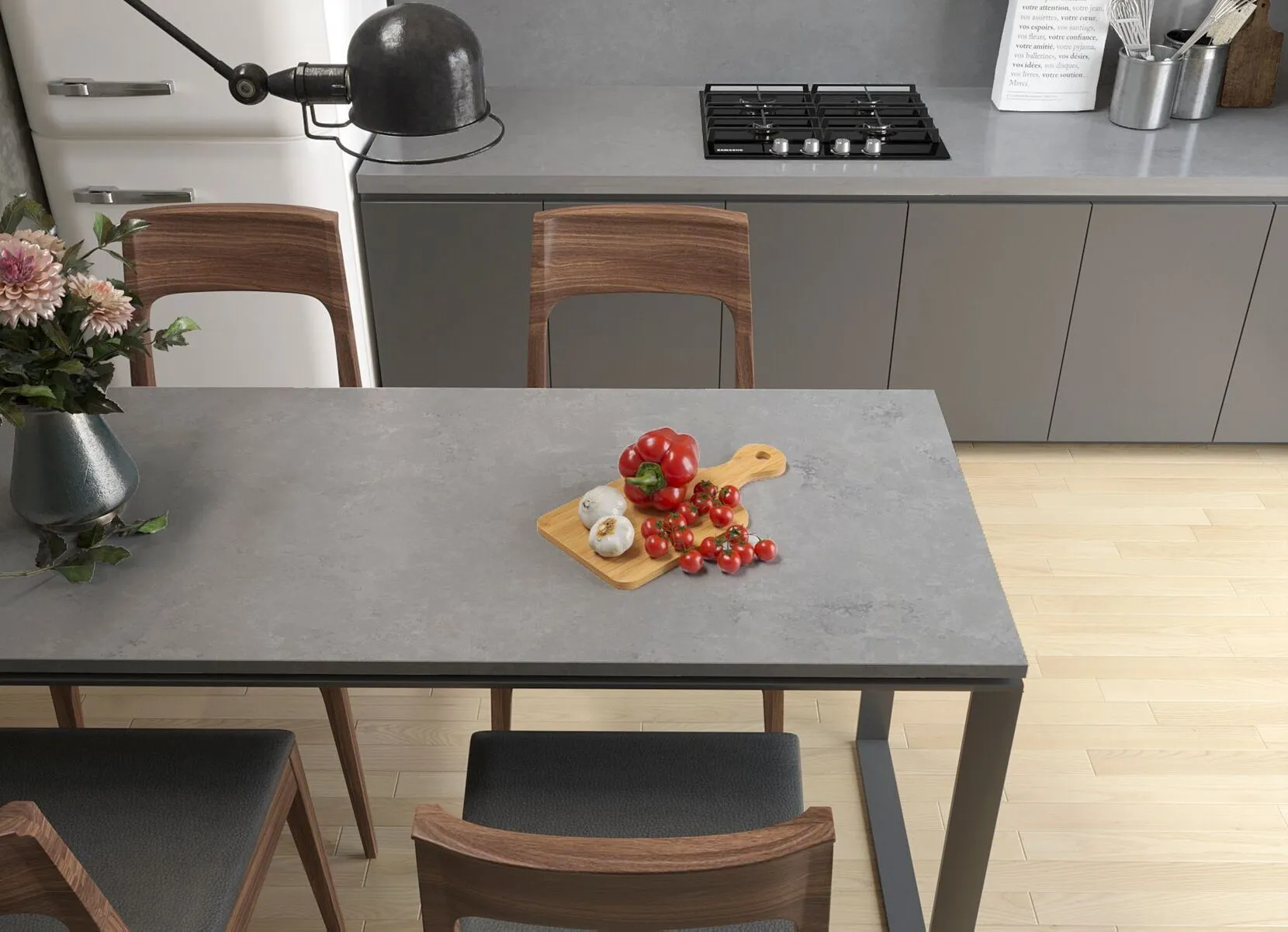 Image of installed Vicostone Concreto Quartz countertops
