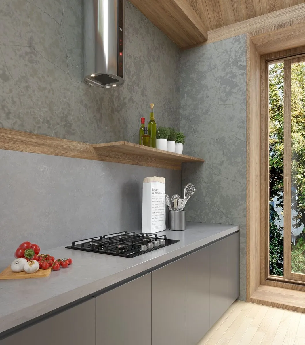 Image of installed Vicostone Concreto Quartz countertops
