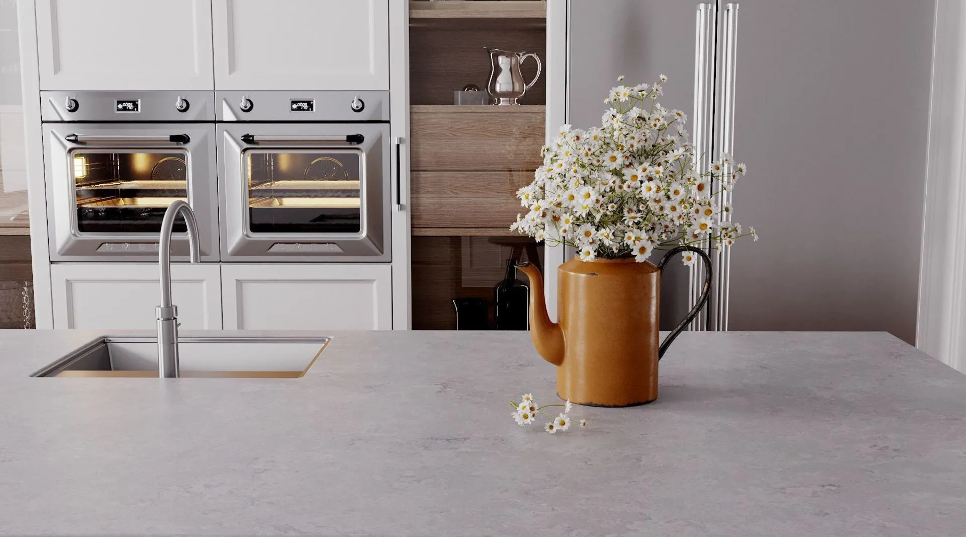 Image of installed Vicostone Concreto Quartz countertops