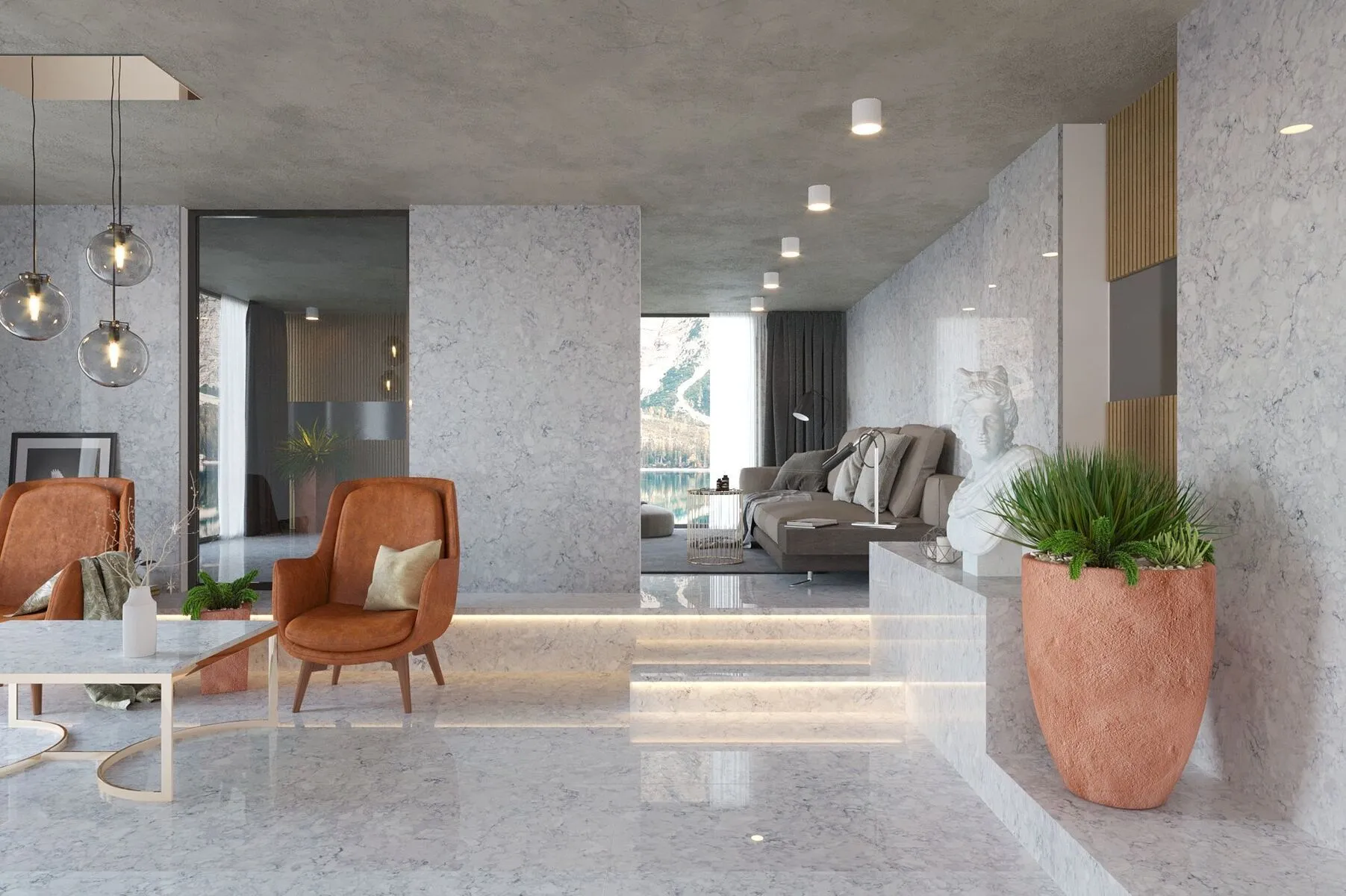 Image of installed Vicostone Eclipse White Quartz countertops