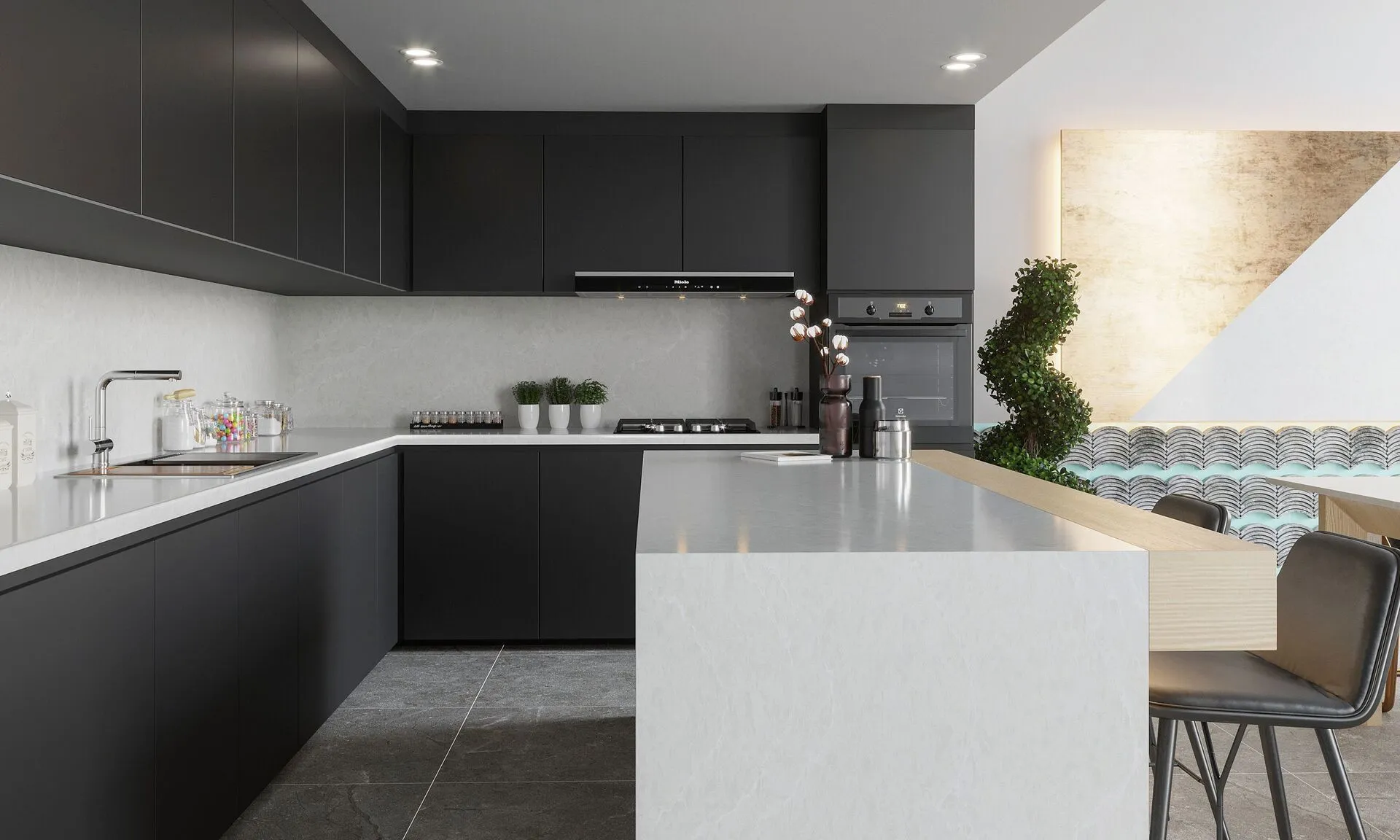 Image of installed Vicostone Icelake Grey Quartz countertops
