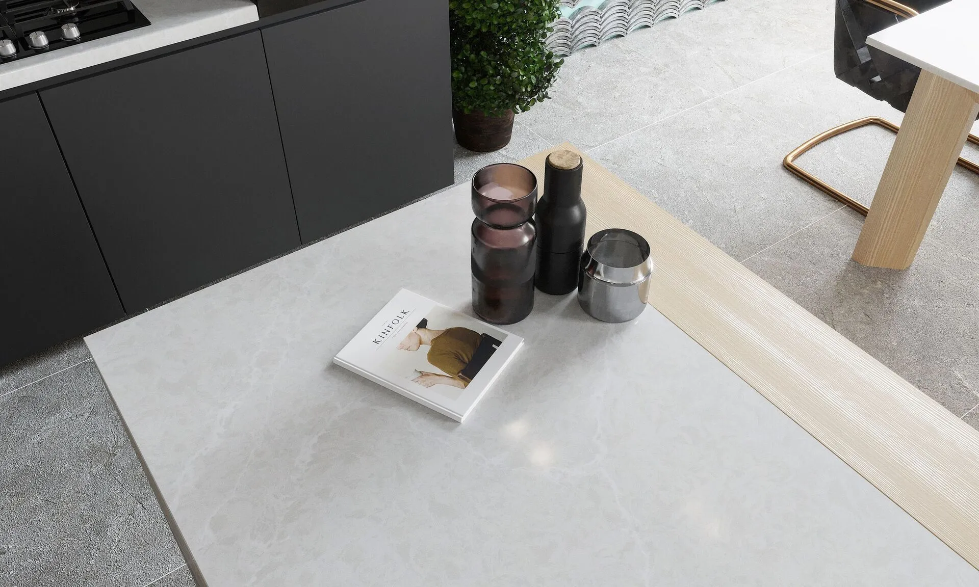 Image of installed Vicostone Icelake Grey Quartz countertops