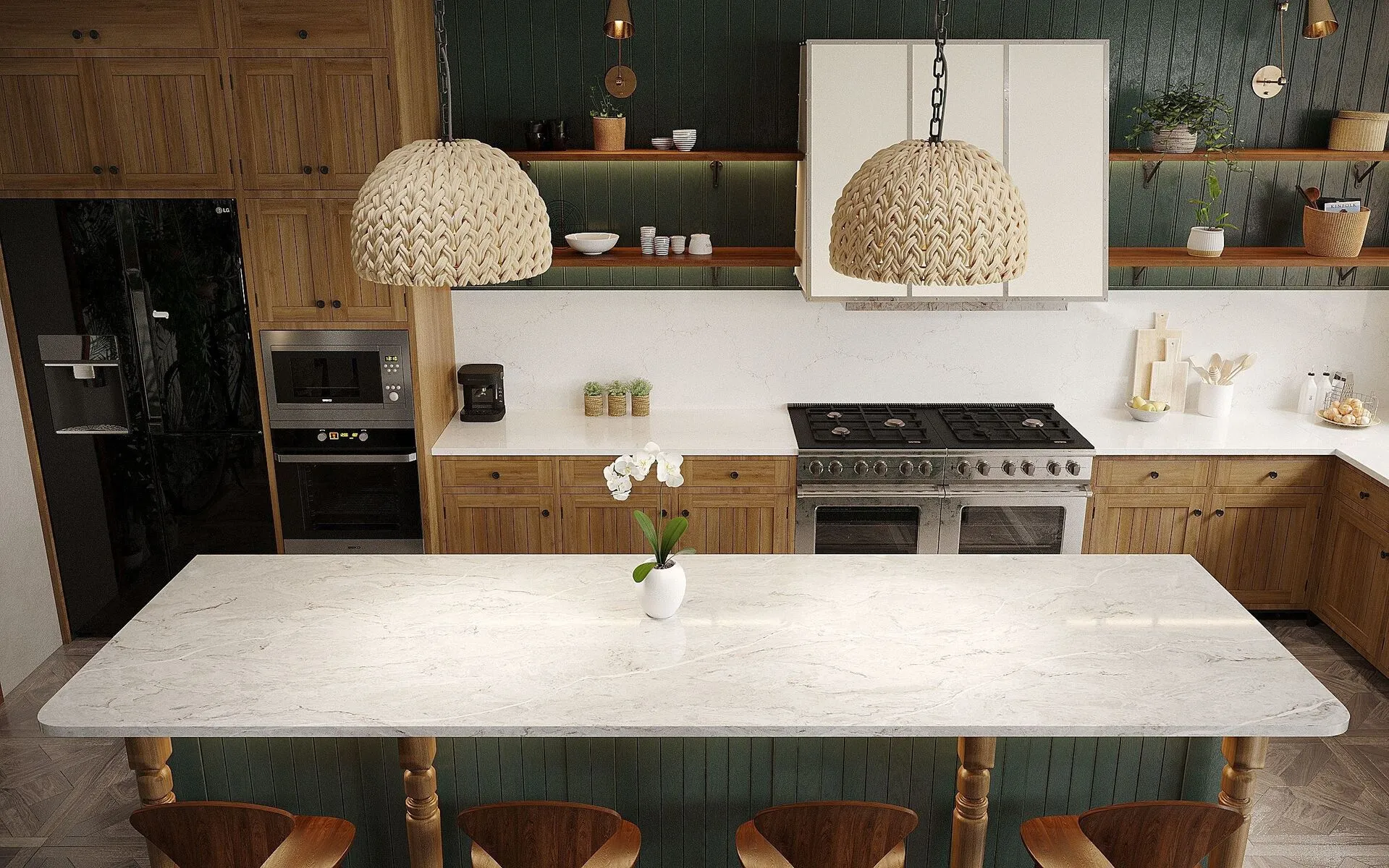 Image of installed Vicostone Misterio Quartz countertops