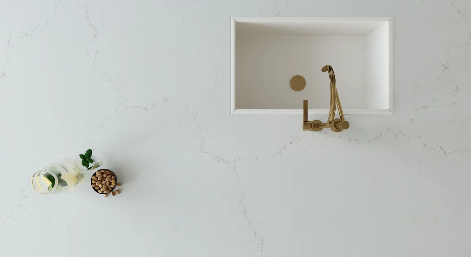 Image of installed Vicostone Misterio Quartz countertops