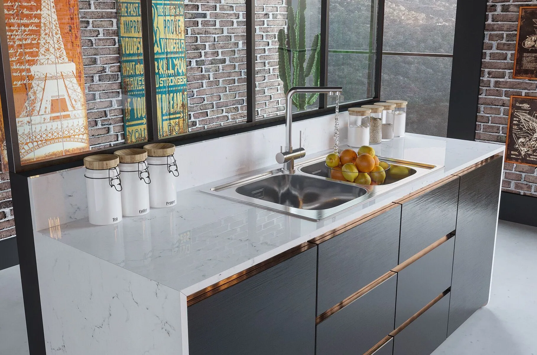 Image of installed Vicostone Misterio Quartz countertops