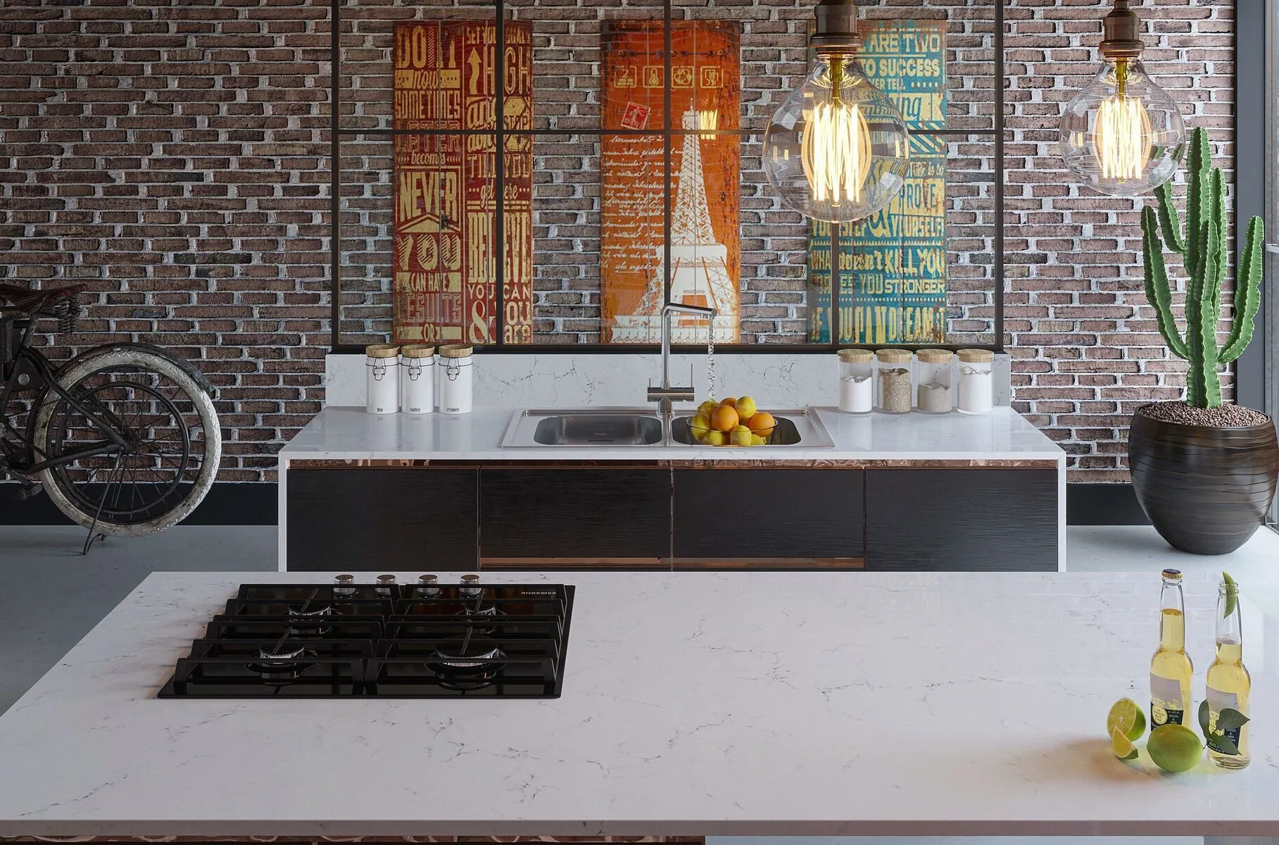 Image of installed Vicostone Misterio Quartz countertops