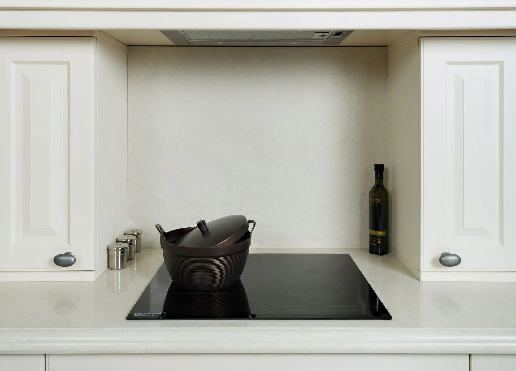 Image of installed Vicostone Taj Mahal Grey Quartz countertops