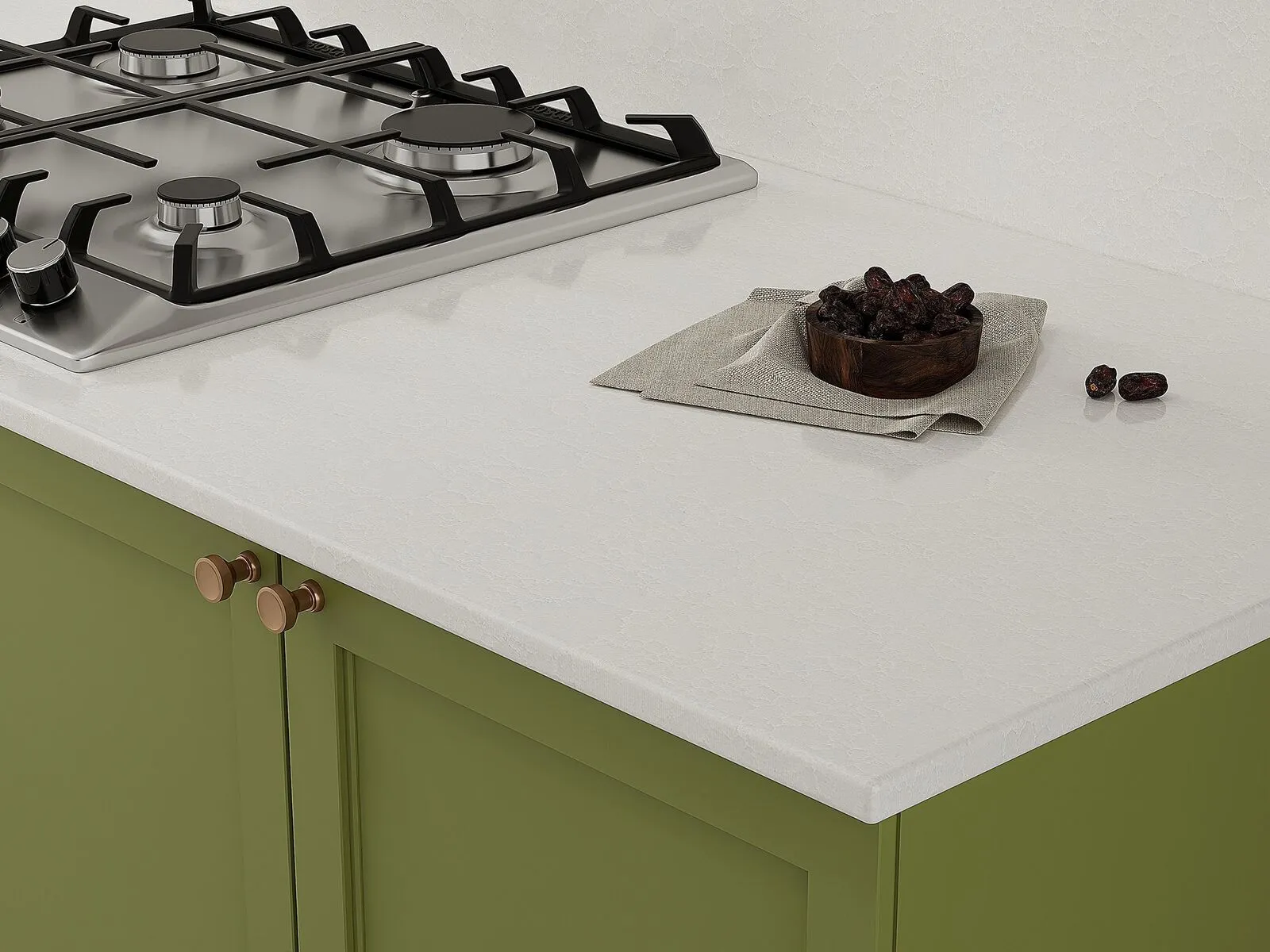 Image of installed Vicostone Thasos Quartz countertops