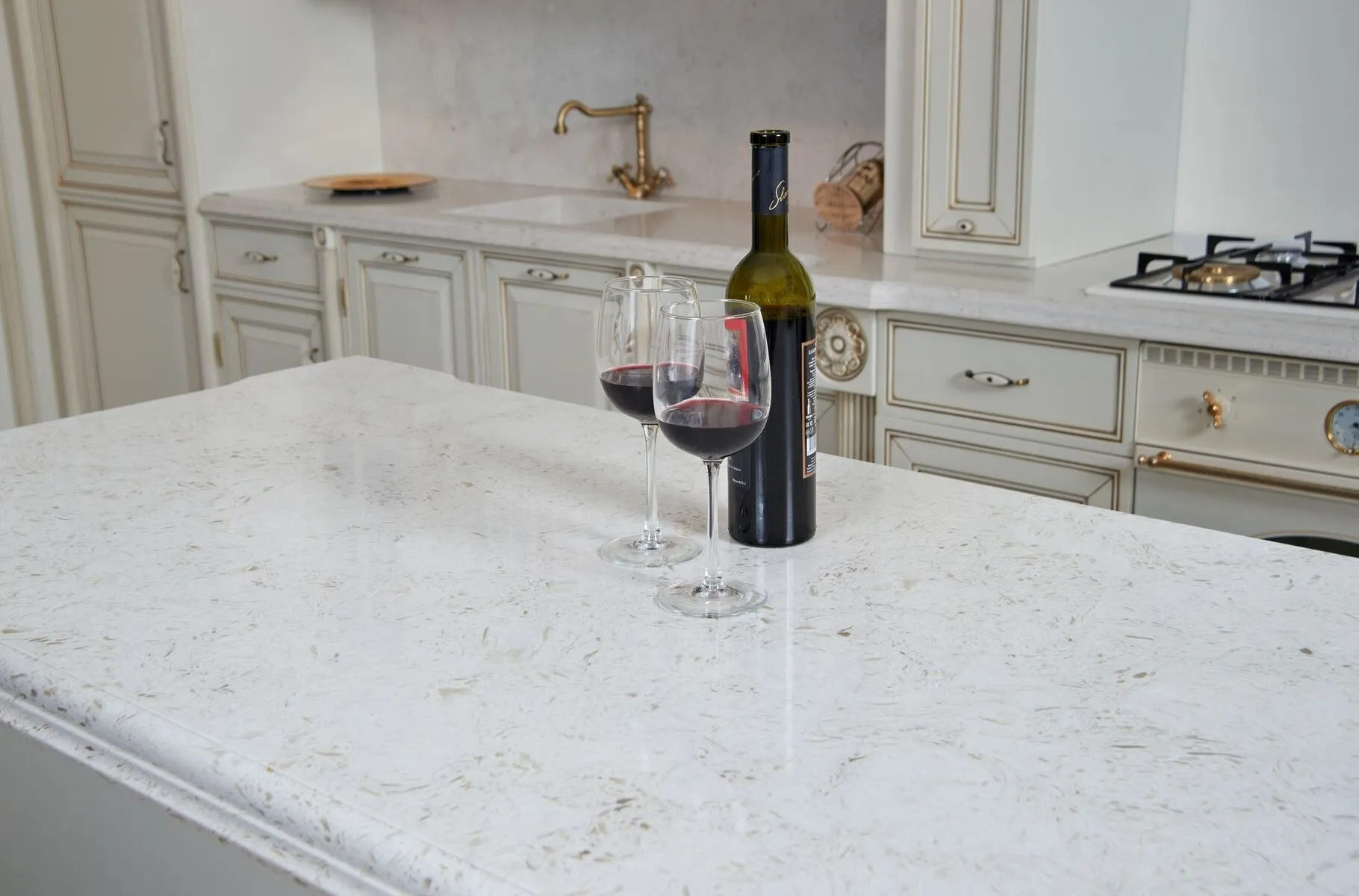 Image of installed Vicostone Akoya White Quartz countertops