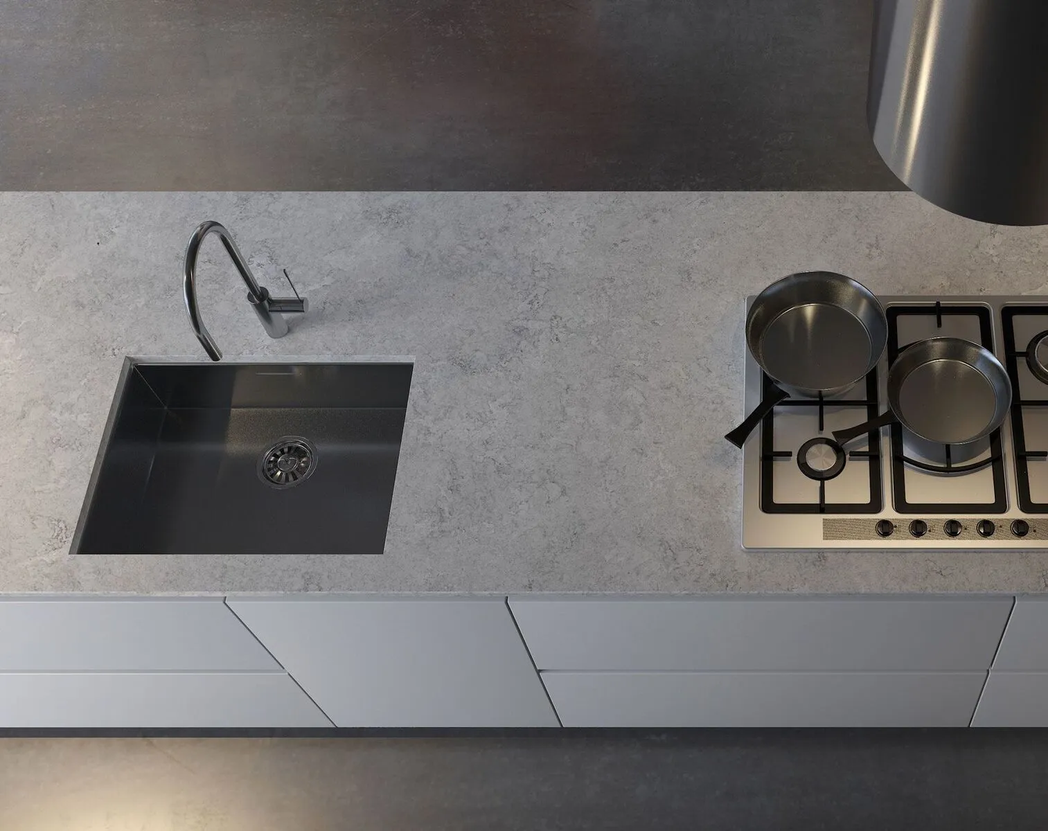 Image of installed Vicostone Naxos Quartz countertops