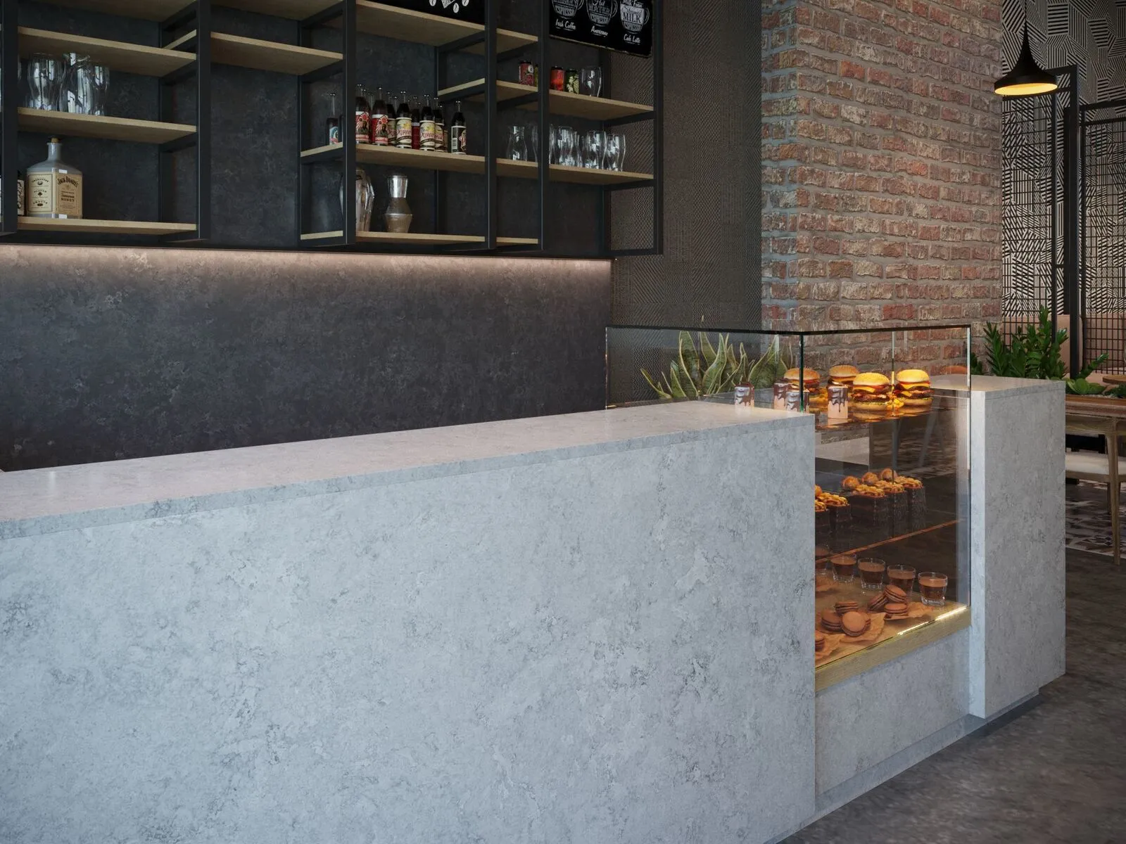 Image of installed Vicostone Naxos Quartz countertops