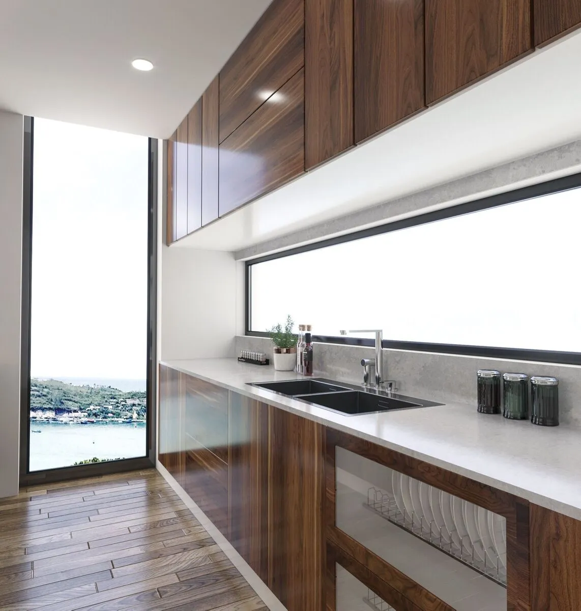 Image of installed Vicostone Olympus White Grey Quartz countertops