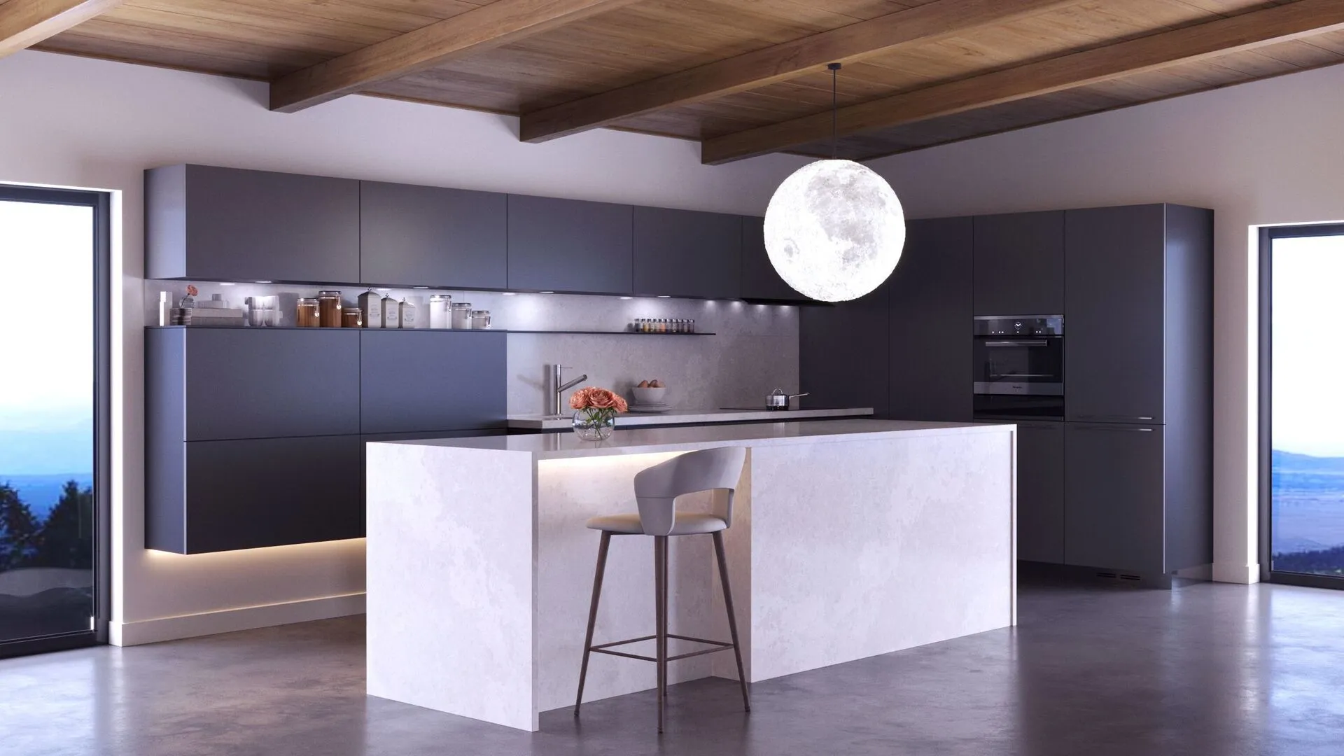 Image of installed Vicostone Olympus White Grey Quartz countertops