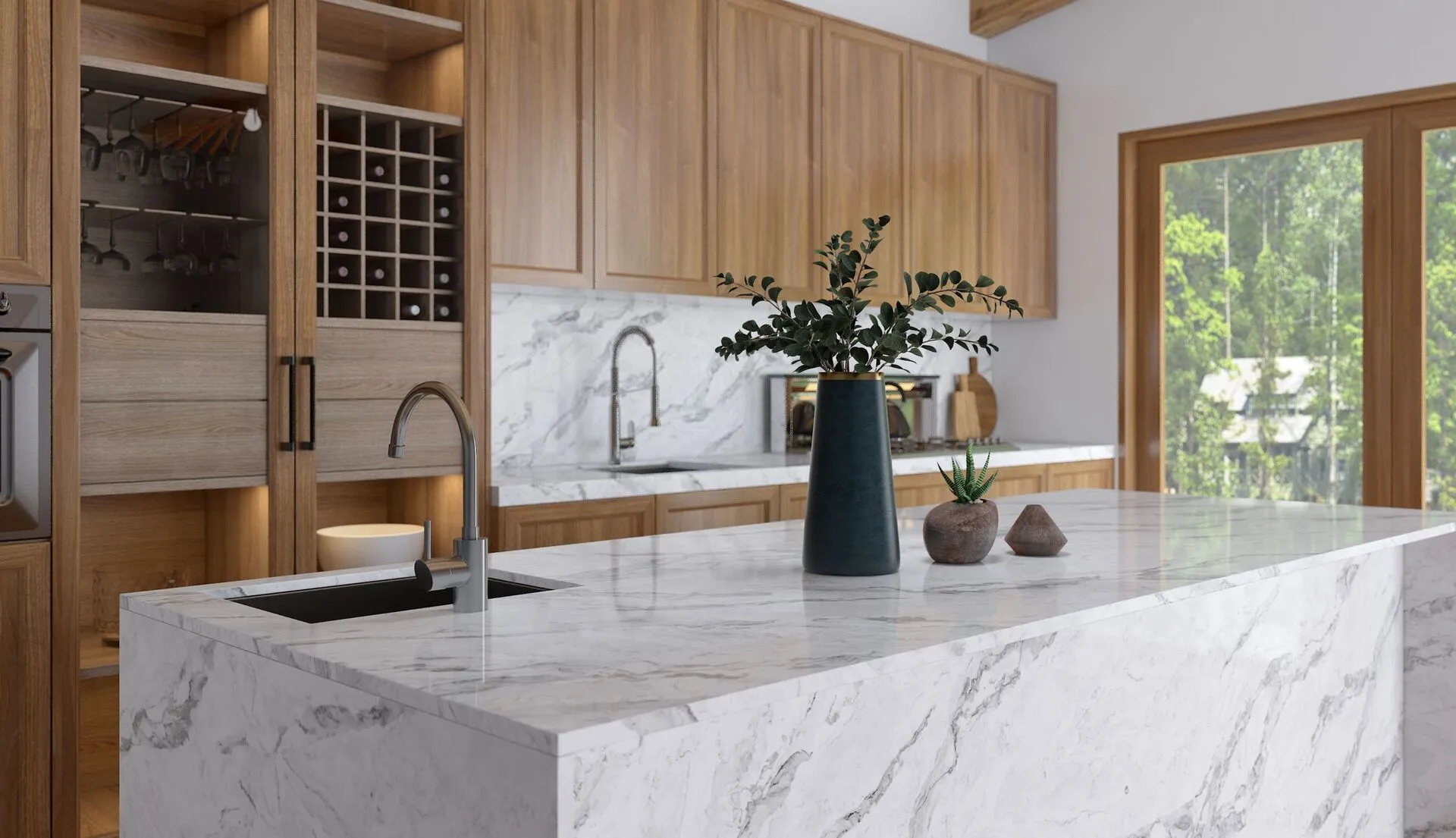 Image of installed Vicostone Amarcord Grey Quartz countertops